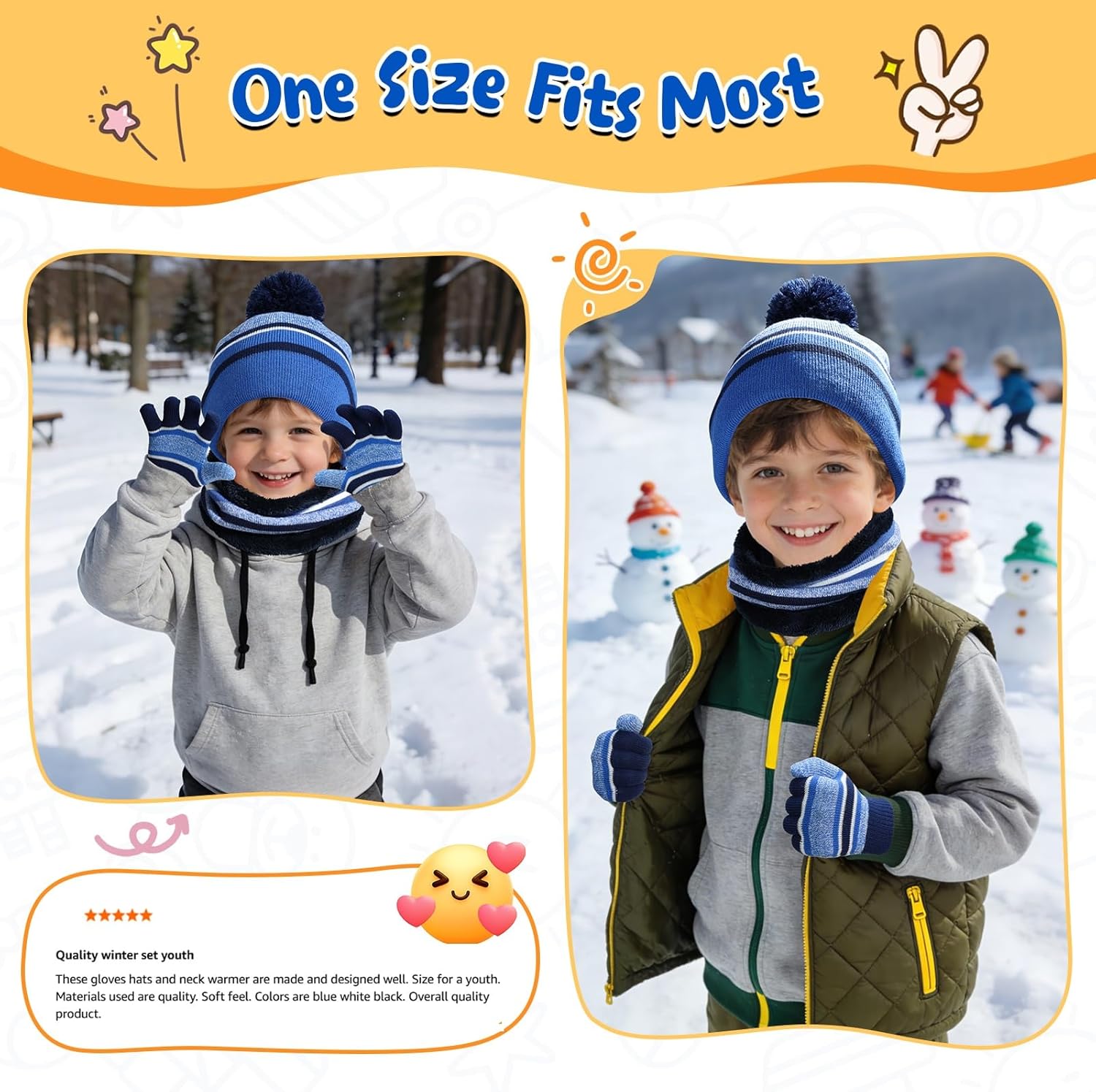 Cierto Kids Winter Hat Gloves Scarf Set Knit Beanie for Boys Girls 3–10 Years Fleece Lined with Cute Pom Pom - Image 2