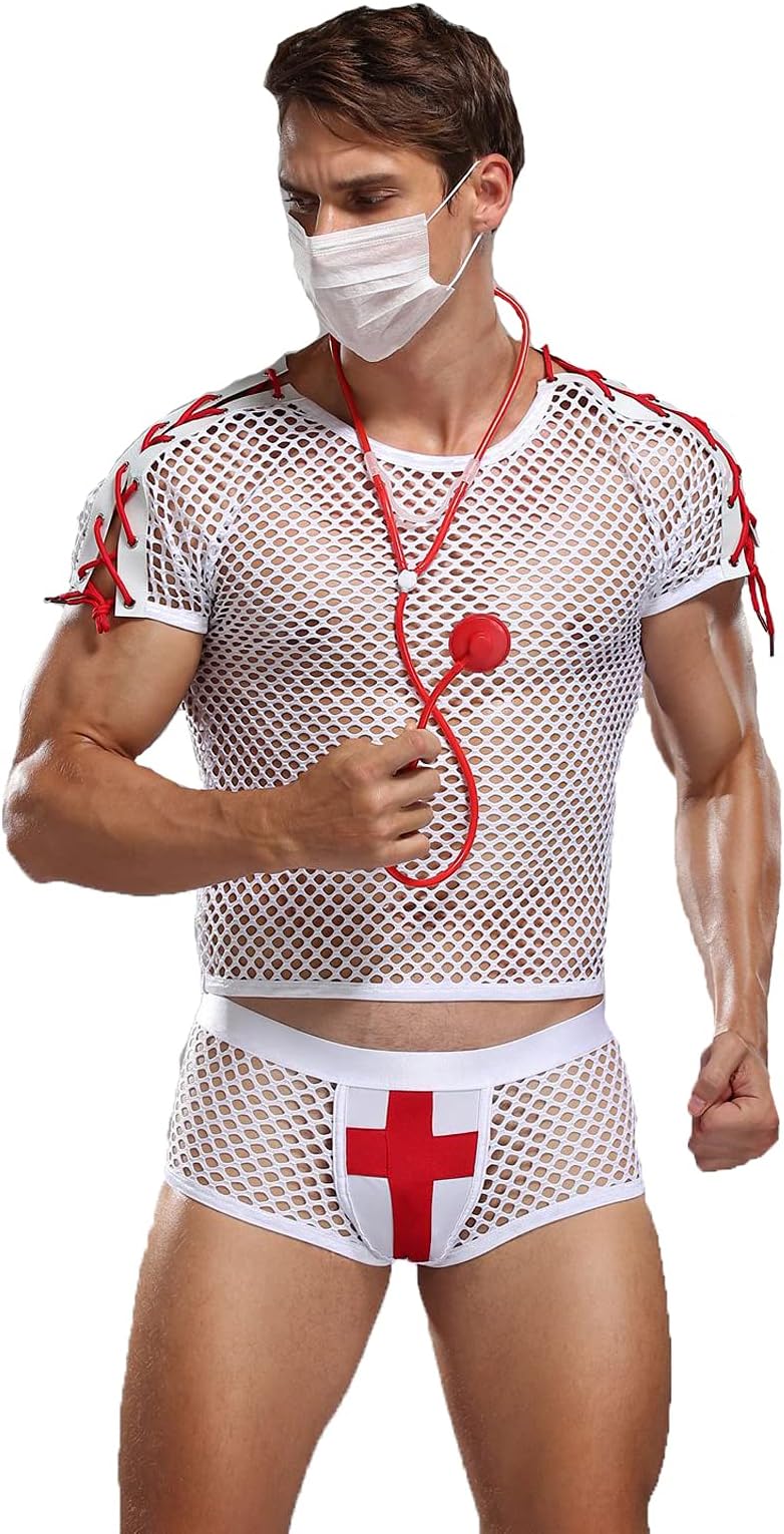 Mens Sexy Lingerie Set Role Play Nurse Doctor Fun Uniform Night Club Costume Outfit
