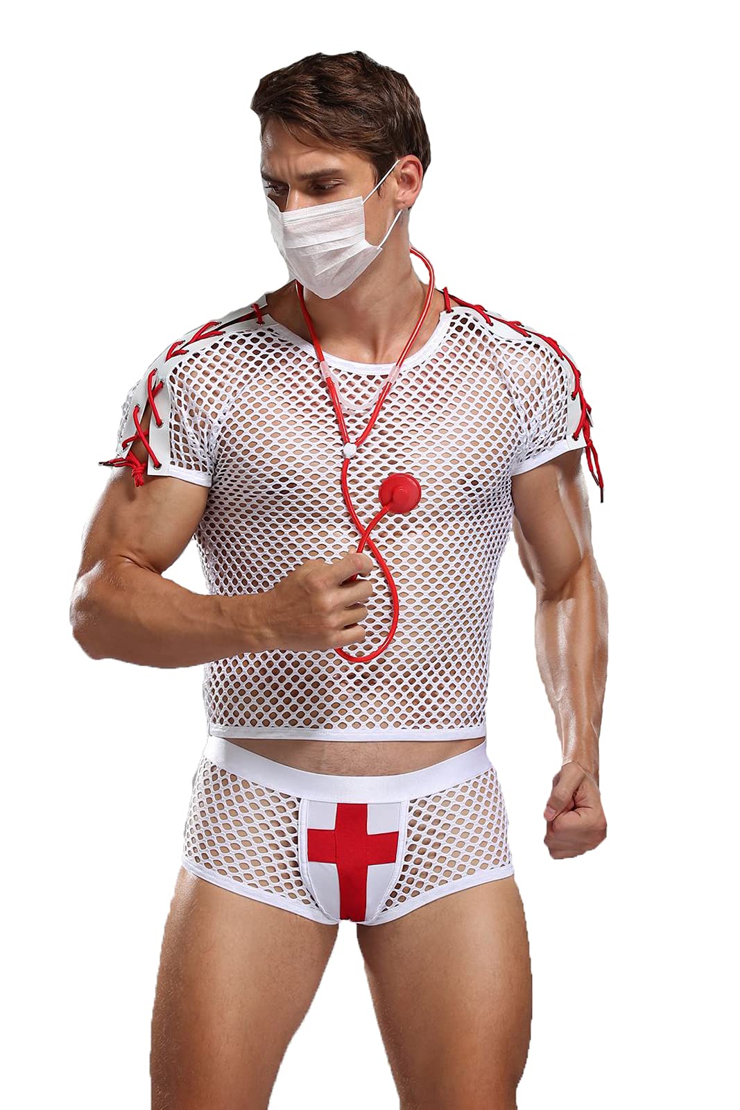 Mens Sexy Lingerie Set Role Play Nurse Doctor Fun Uniform Night Club Costume Outfit
