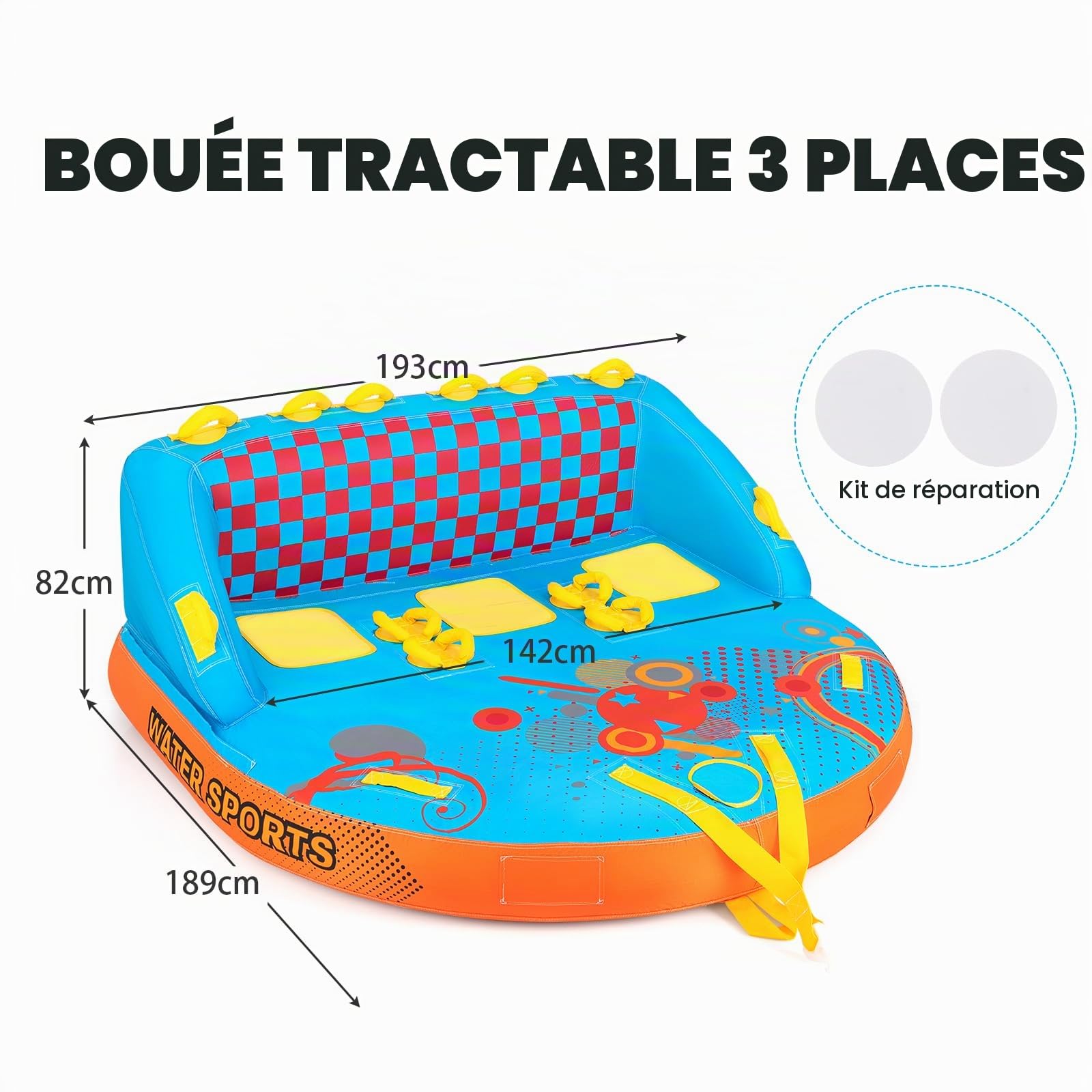 HOMASIS Bouée Bateau Gonflable en Nylon pour 3 Personnes Charge 300KG | Flotteur Tractée Gonflable Remorquable avec Housse pour Navigation de Plaisance, 193 x 189 x 82 cm