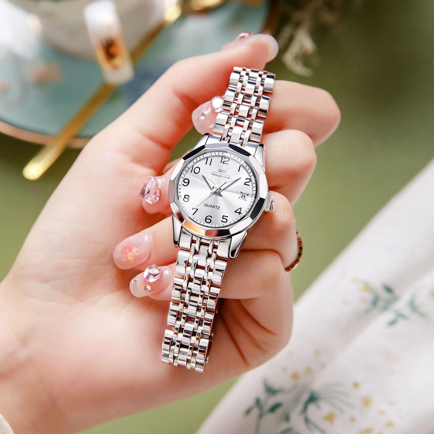 OLEVS Womens Watch Fashion Dress Diamond Female Watches for Ladies Analog Quartz Stainless Steel Waterproof Luminous Day Date Two Tone Wristwatch - Image 4