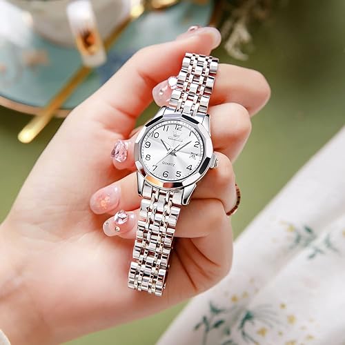 Miniatura 4 de OLEVS - Reloj de mujer de moda, reloj de vestir con diamantes para damas, reloj analógico de cuarzo, acero inoxidable, resistente al agua, luminoso,