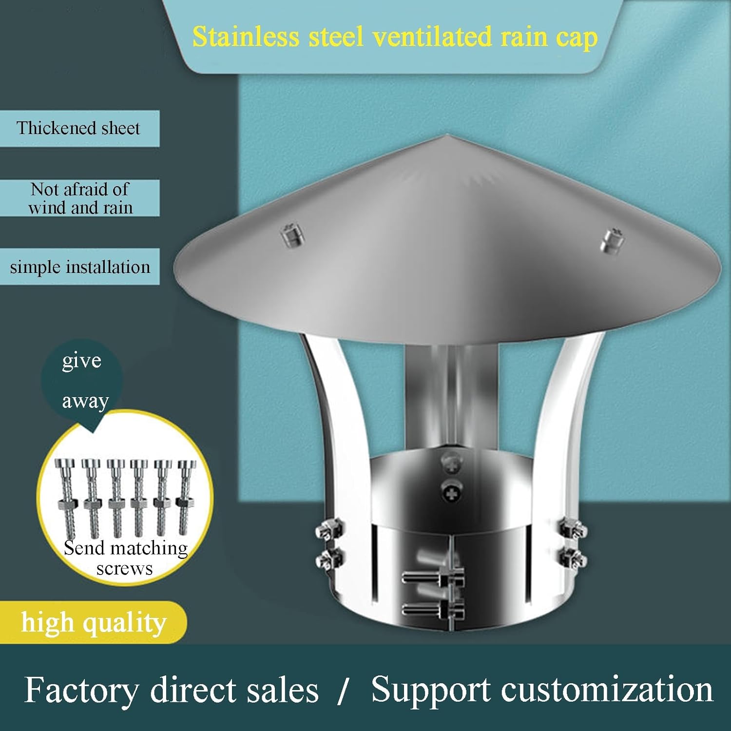 Chimney Cowl Chimney Cap Round Roof Chimney Cap,Stainless Steel Chimney Cowl,Cone Top Chimney Cap ，Rainproof Fireplace Chimney Cover,Roof Rain Cap，Vent Cover Fits Outdoor Single Wa