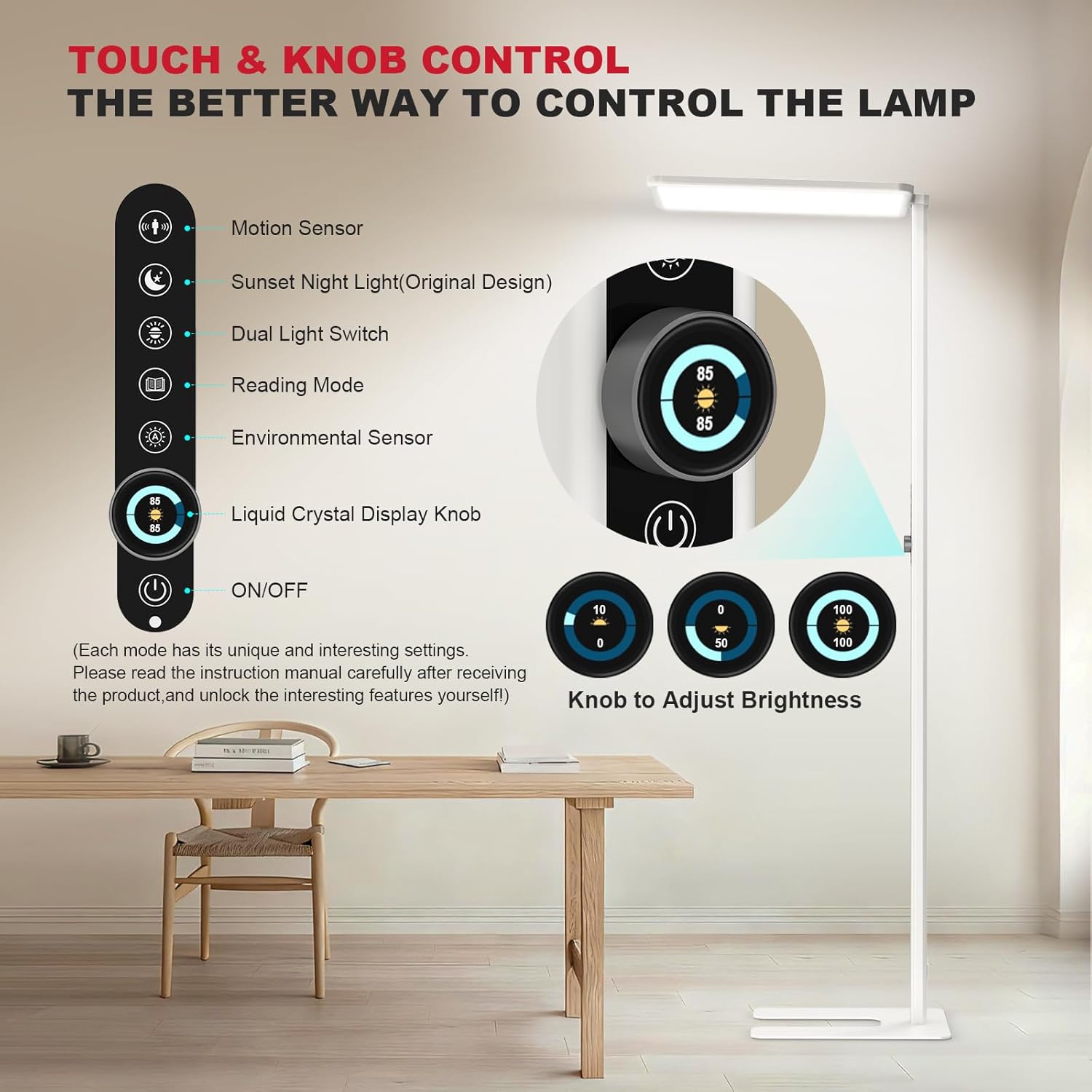 JINIU 150W 11000LM Full-Spectrum 79" LED Floor Lamp, Bridgelux Thrive™ Eye-Care Standing Lamp, Dimmable 4000K Natural Daylight, Motion Sensor for Home Office, Playroom, Special Nightlight for Bedroom