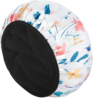 Aquior Shower Cap,Extra Large Triple Layer Bathing Cap with Dry Hair Function for Women Microfiber Terry Cloth Silky Satin 100% Waterproof Reusable Long Hair Bath Caps(Flower)