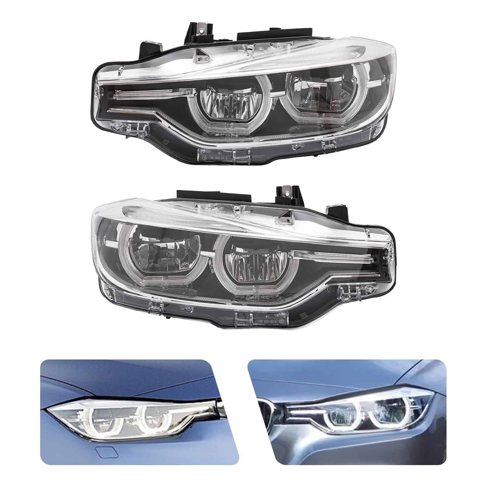 Gruppo fari a LED per BMW Serie 3 F30 F31 2016-2019 Senza AFS, fari Anteriori Lato conducente Sinistro e Lato passeggero Destro con luci diurne a LED e lampadine (Coppia)