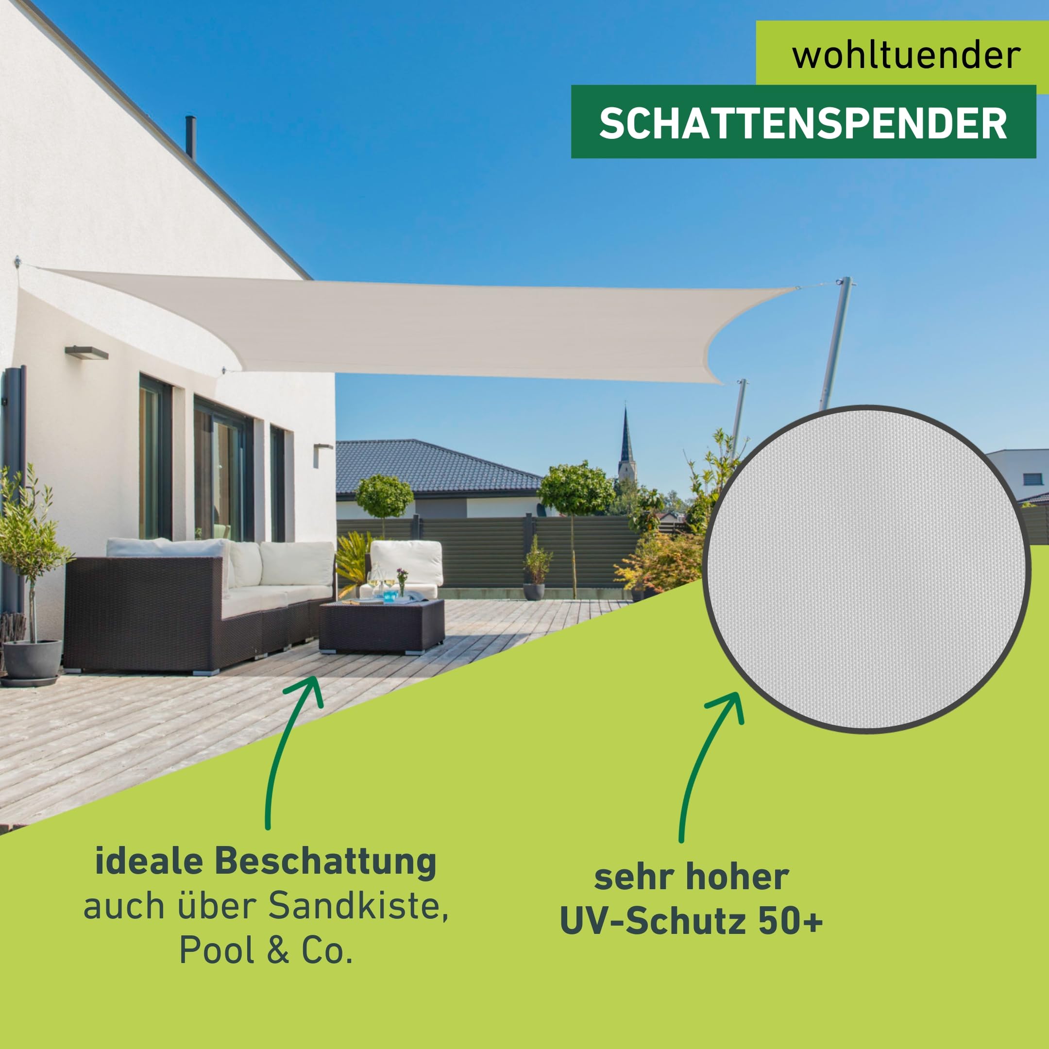Windhager Sun Sail Cannes | Hellgrau | rechteckig | beschichtetes Polyester-Gewebe | 3 x 4 m, 180 g/m² | Sonnenschutz Terrasse | UV- und witterungsbeständig | Wind- und wasserabweisend