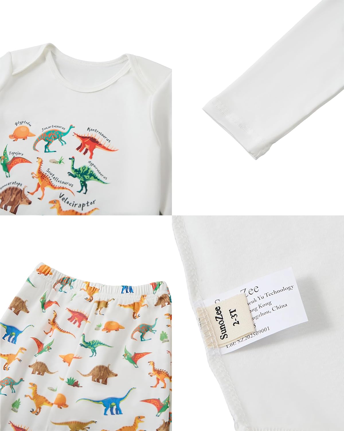 Toddler Baby Colorful Dinosaur Long Sleeve Snap Closure Romper Top Jogger Pants Set Cute Fall Outfits - Image 4