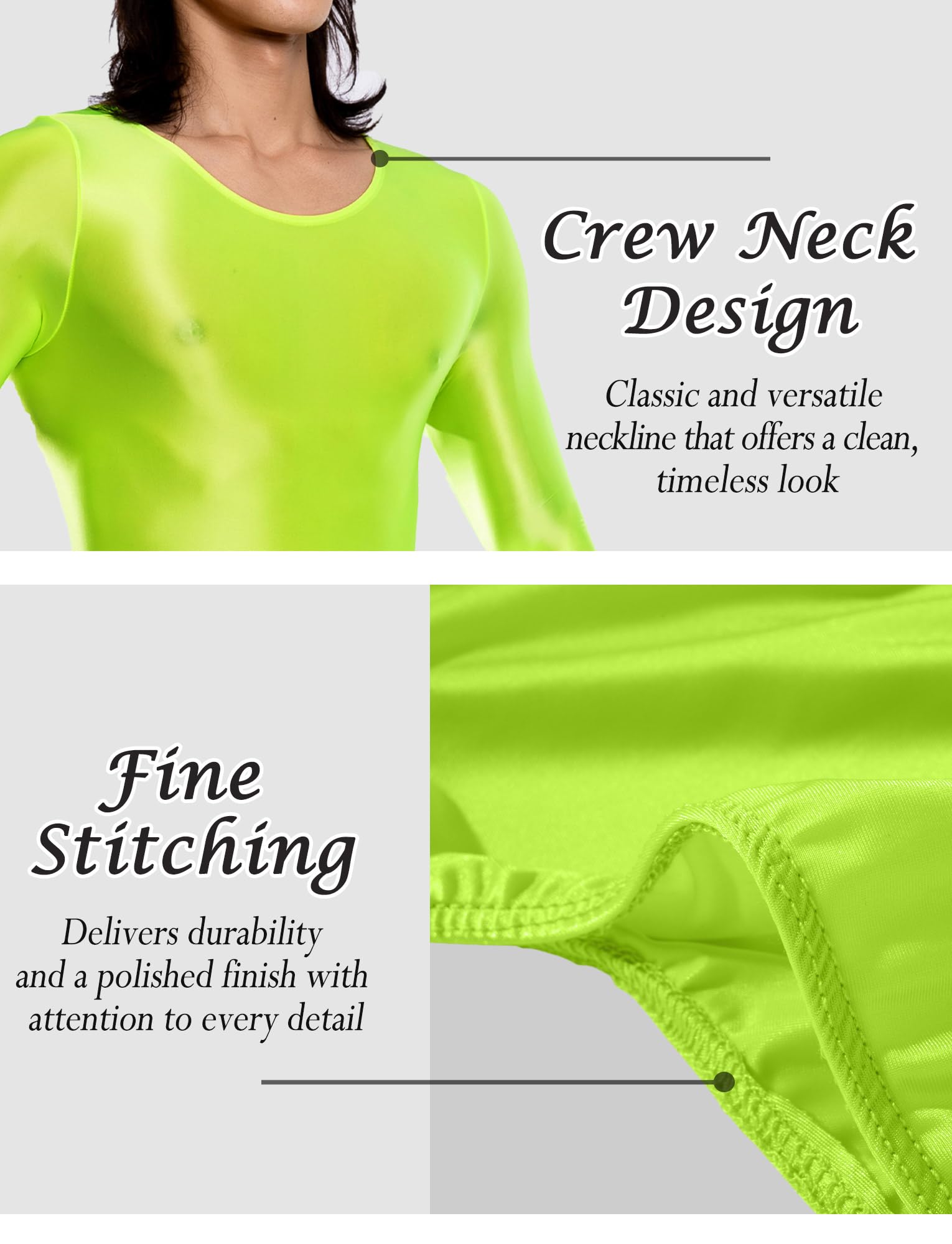 AIEOE Herren Durchschauen Lange Ärmel Bodysuit Mens Bikini Slips Stretchy Body Glossy Silky Jumpsuit Öl Glänzende Overall