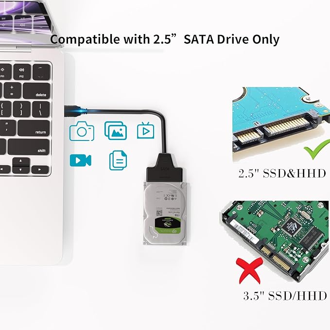 Cable SATA a USB -Adaptador USB 3.0 a SATA III 2.5” -Convertidor de datos miniatura 3