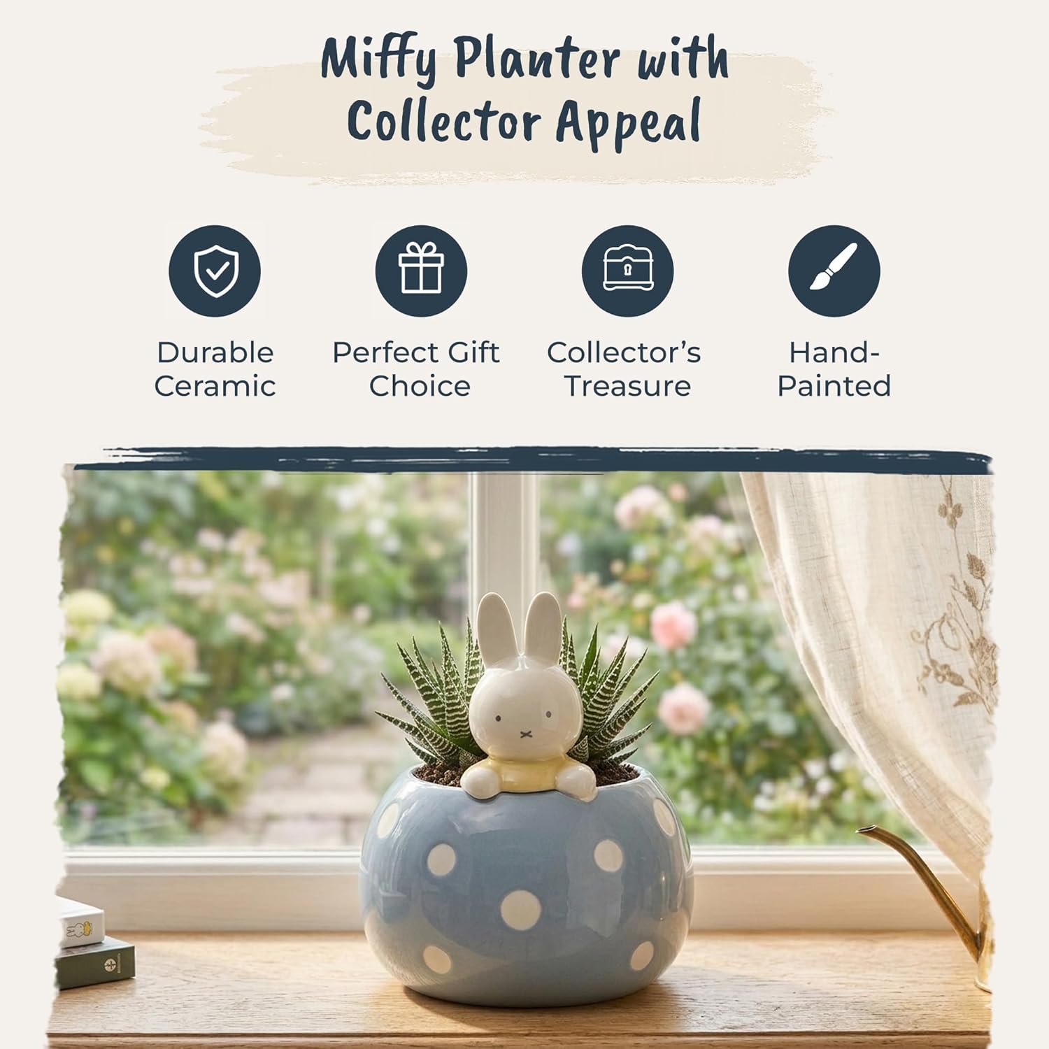 Miffy Peek-A-Bloom Planter, Blue, 6.5" L x 6.5" W x 7.125" H Created by Blue Sky Clayworks