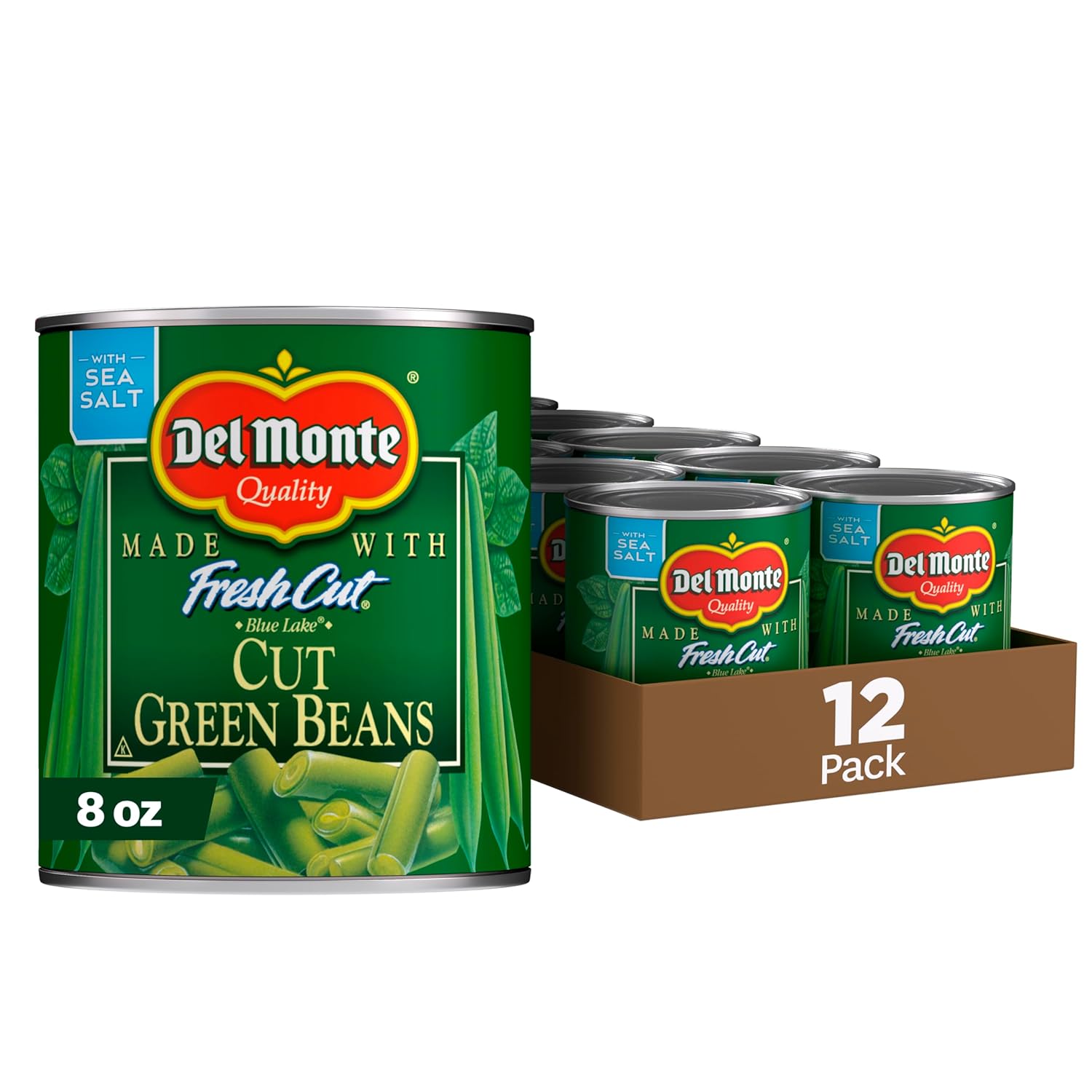 Del Monte Blue Lake Cut Green Beans 12-Pack 8oz Cans - USA Grown Non-GMO Canned Veggies Peak Freshness