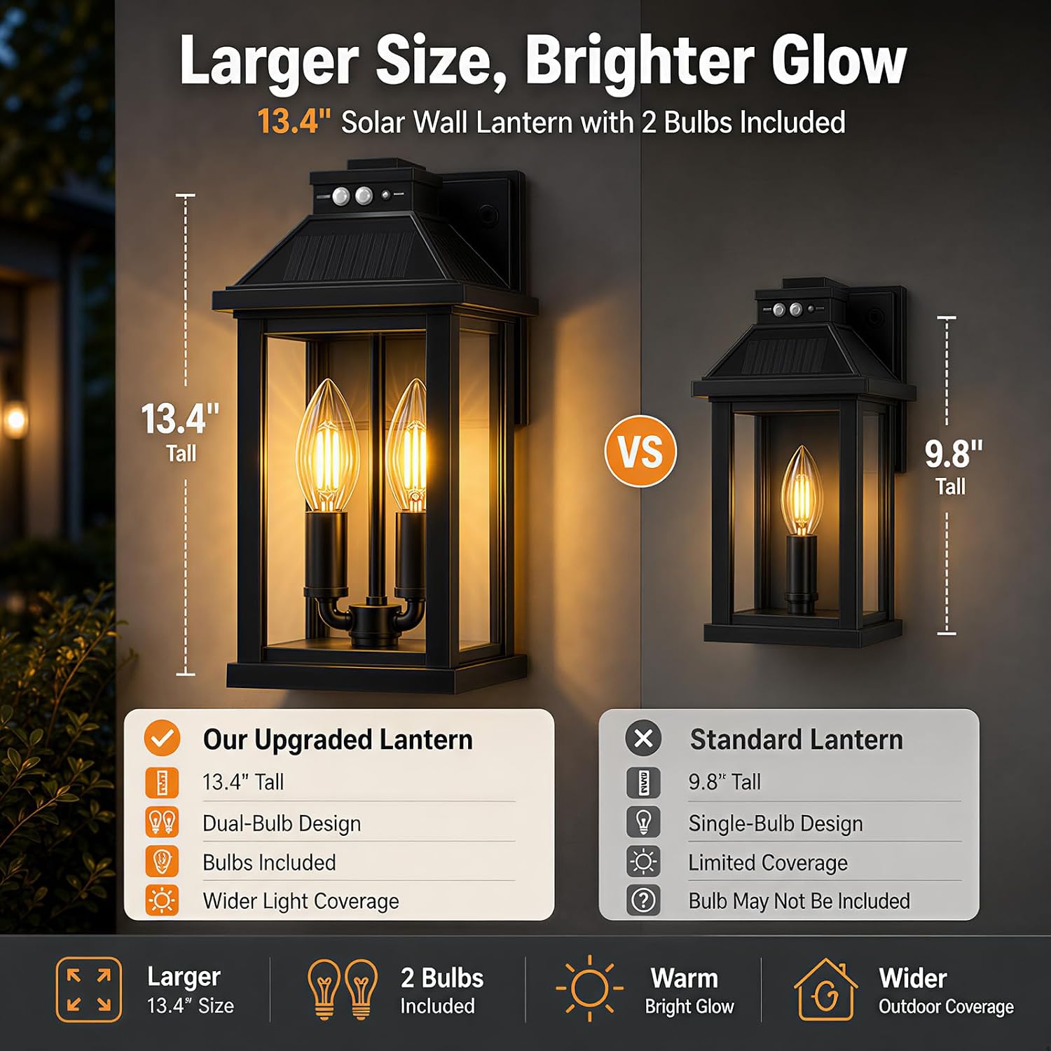Solar Wall Light Outdoor Waterproof: Solar Porch Lights with 3 Lighting Modes & Motion Sensor - Dusk to Dawn Sconce Lantern Lamp Fixture for Garage Shed Barn Yard Garden Front Door (2 Pack)