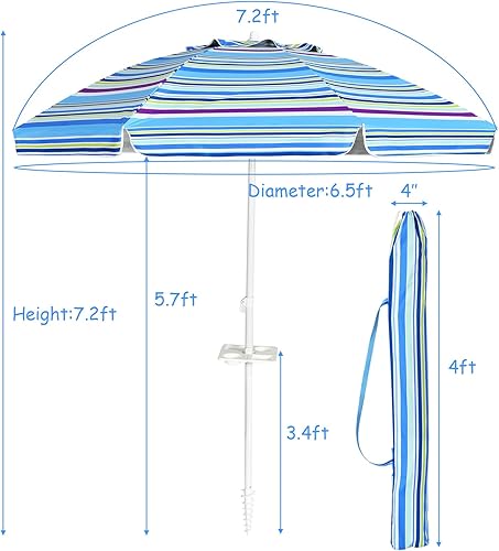 Miniatura 5 de Tangkula Sombrilla de playa portátil de 7.2 pies, sombrilla portátil para exteriores con anclaje de arena, inclinación ajustable, poste de acero,
