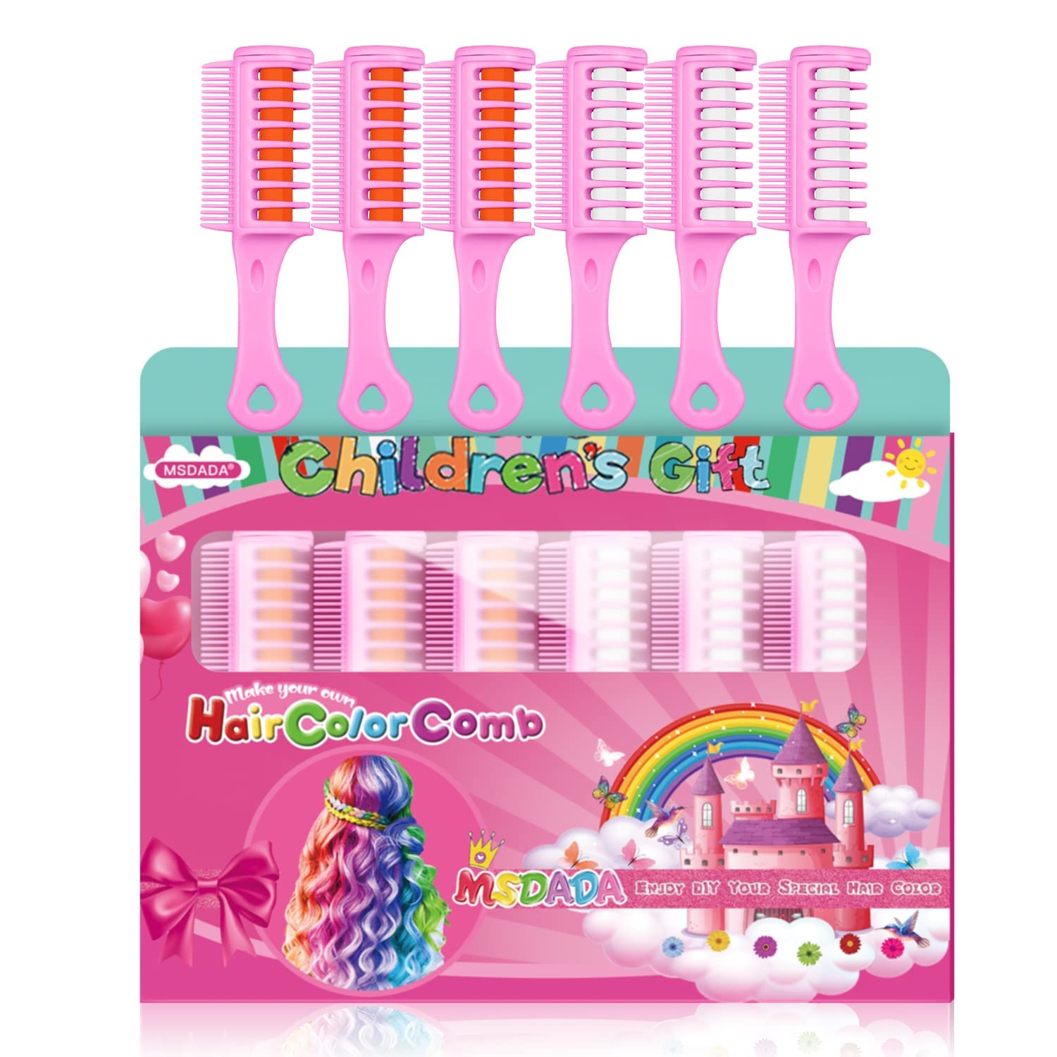 6 Pcs Capelli Gesso Pettine per Bambini, Gessetti per Capelli Temporaneo Gesso Colorantedi Regalo di Compleanno per Ragazze Età 6 7 8-12+per Halloween,Natale,Giorno dei Bambini(Bianco+Arancione)