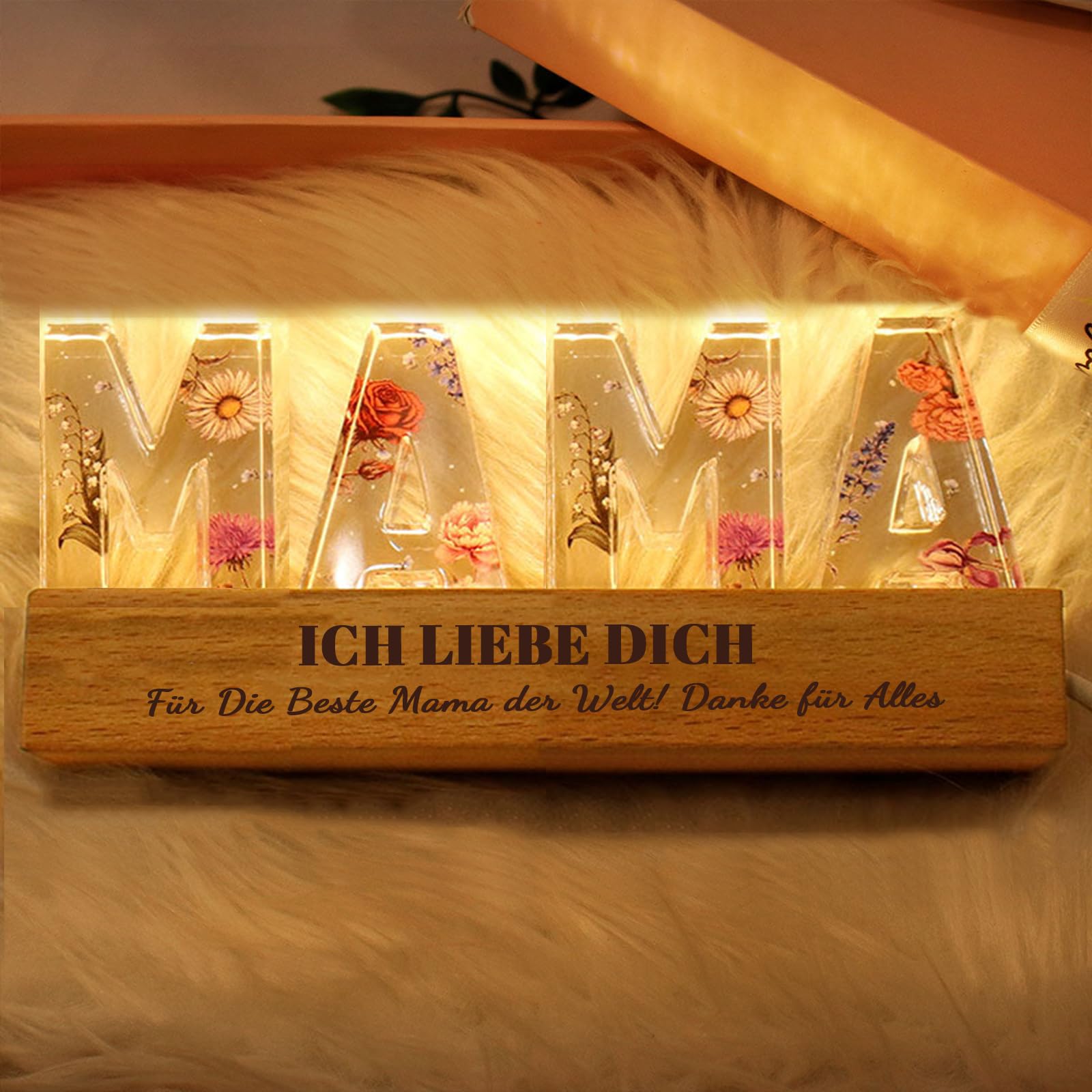 Beleuchtetes Acrylglas „MAMA“ – Nachtlicht als Geburtstagsgeschenk für Mama von Tochter & Sohn – LED Deko zu Weihnachten