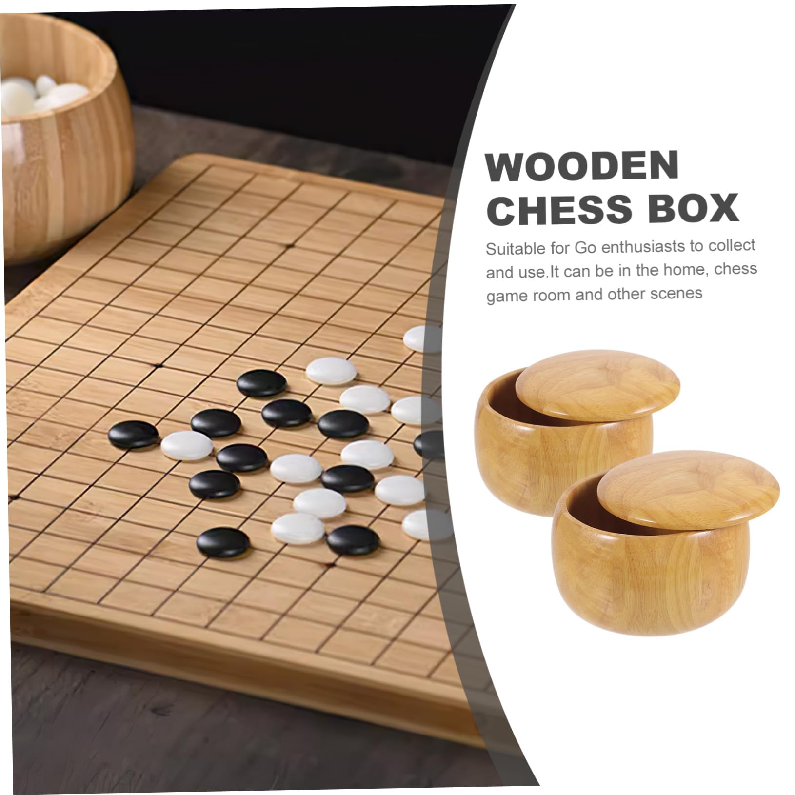 Conteneurs de Stockage en Bois Léger pour Pièces de Go, Lot de 2 Bols Portables Couleur Kaki, pour Salle de Jeu D'échecs à Domicile