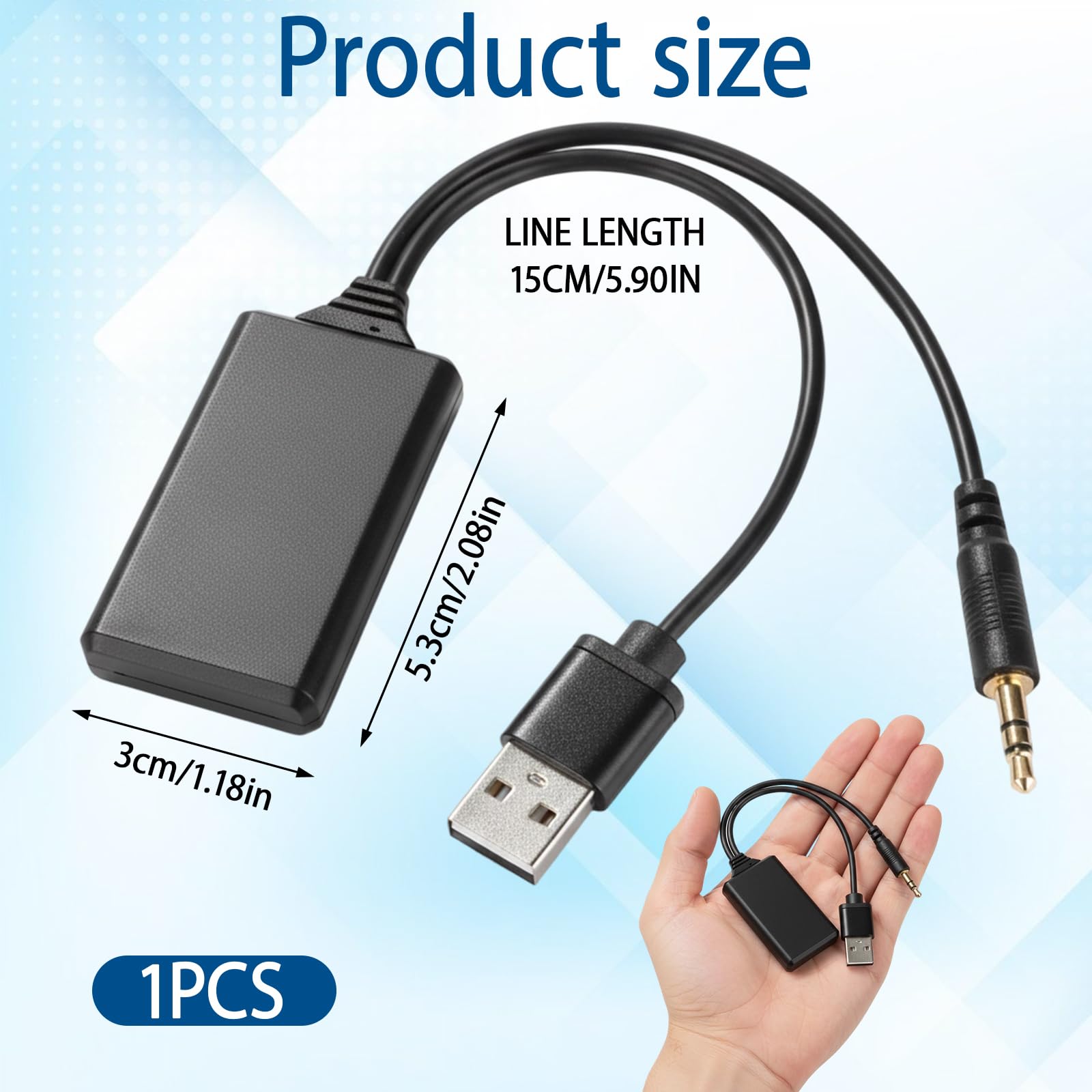 1 PCS Car Bluetooth AUX Adapter, Fits BMW Car Accessories, 3.5mm AUX Wireless Bluetooth Cars Audio Adapter for Music, for BMW E90 E91 E92 E93 and Other Models, Compatible with iPhone iOS 10+ - 2