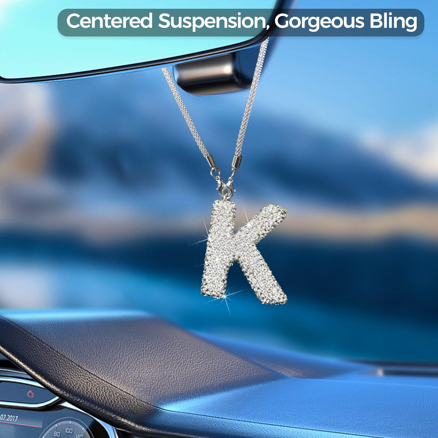 Bling Car Mirror Charm – Crystal Rhinestone Letter Pendant For Rearview Mirror Decoration - View #4