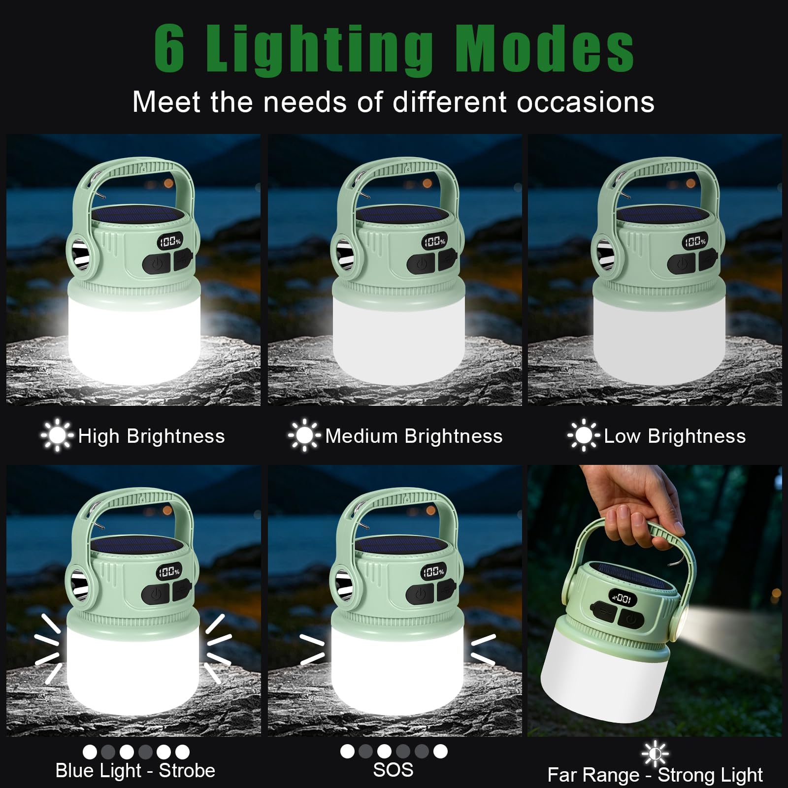 Lámpara Camping Solar Recargable 2400mAh LED Super Brillante IPX5 Impermeable