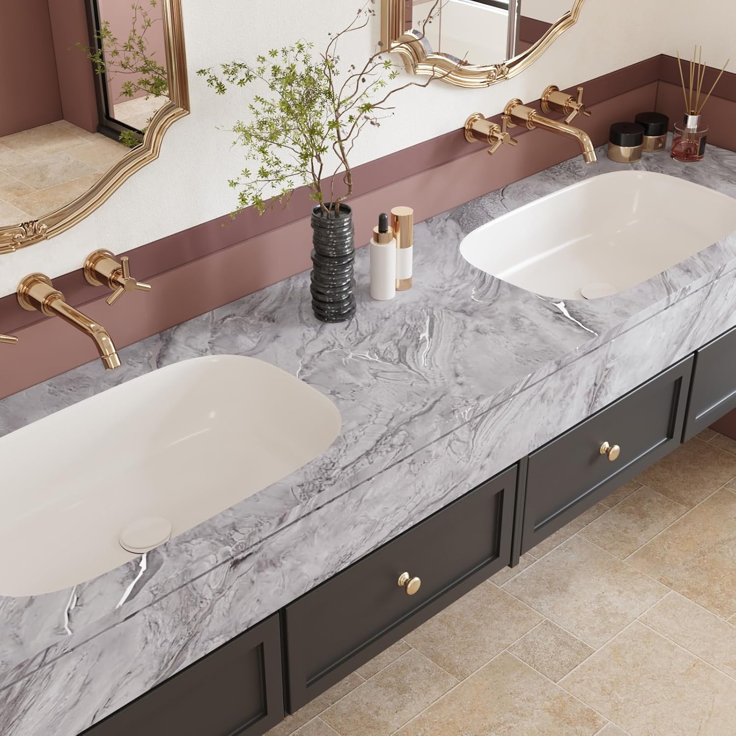 CRE8TIVE Thick Silver Grey Marble Peel and Stick Wallpaper for Kitchen Countertop Contact Paper Waterproof Vinyl 12"x354" Self Adhesive Liquid Marble Contact Paper for Walls Cabinets Counter Top Cover