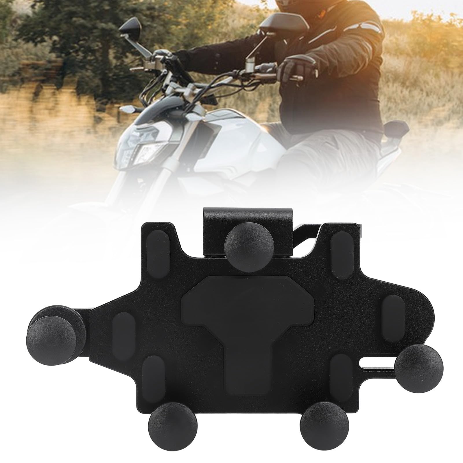 Uchwyt do telefonu na lusterko wsteczne motocykla ze stopu aluminium - Obrotowy 3D amortyzujący uchwyt na telefon komórkowy z 5 szczękami do jazdy po wyboistych drogach - Srebrne (Czarny)
