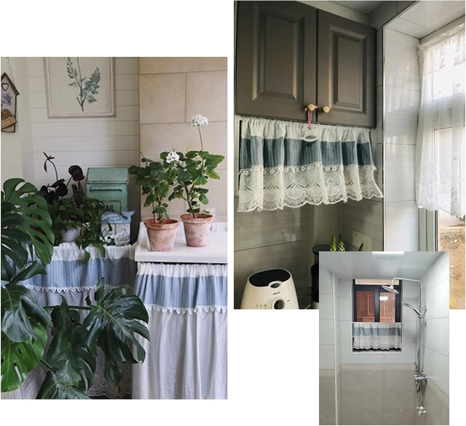 Tier Curtain,Short Curtain Cafe Kitchen Curtains,Cotton Valance Country Style Bistro Curtain,Translucent Hollow Embroidered Lace Half Curtain for Home Kitchen Balcony Small Window