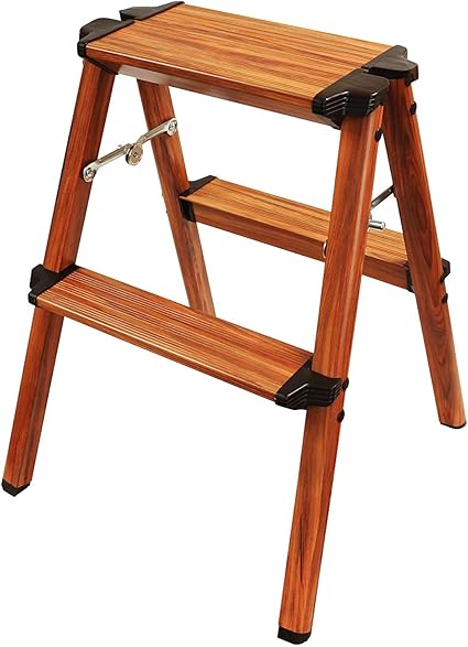 Amazon Up Store 木目調 アルミ製ステップ台 折りたたみ脚立 片手で持てる軽量スツール おしゃれチェア キッチン踏み台 ガーデンラック 2段 Up Store 踏み台 ステップ 通販