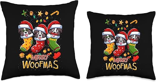 Miniatura 3 de BCC Border Collie Shirts & Dog Lover Gifts Border Collie - Almohada de Navidad de Papá Noel X-Mas Dogs de 18 x 18 pulgadas, multicolor