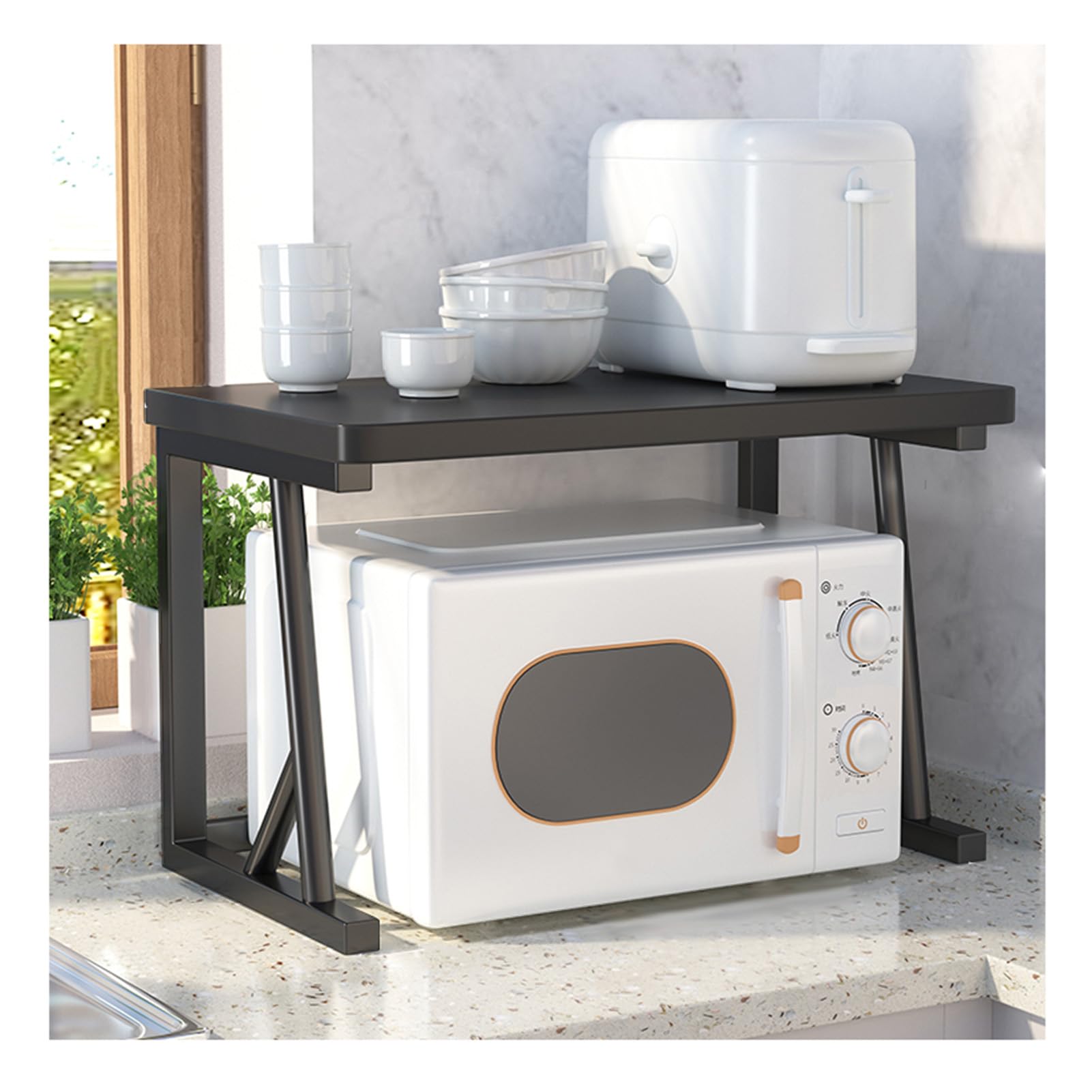 Étagère à micro-ondes 2 niveaux et support robuste de cuisine noir