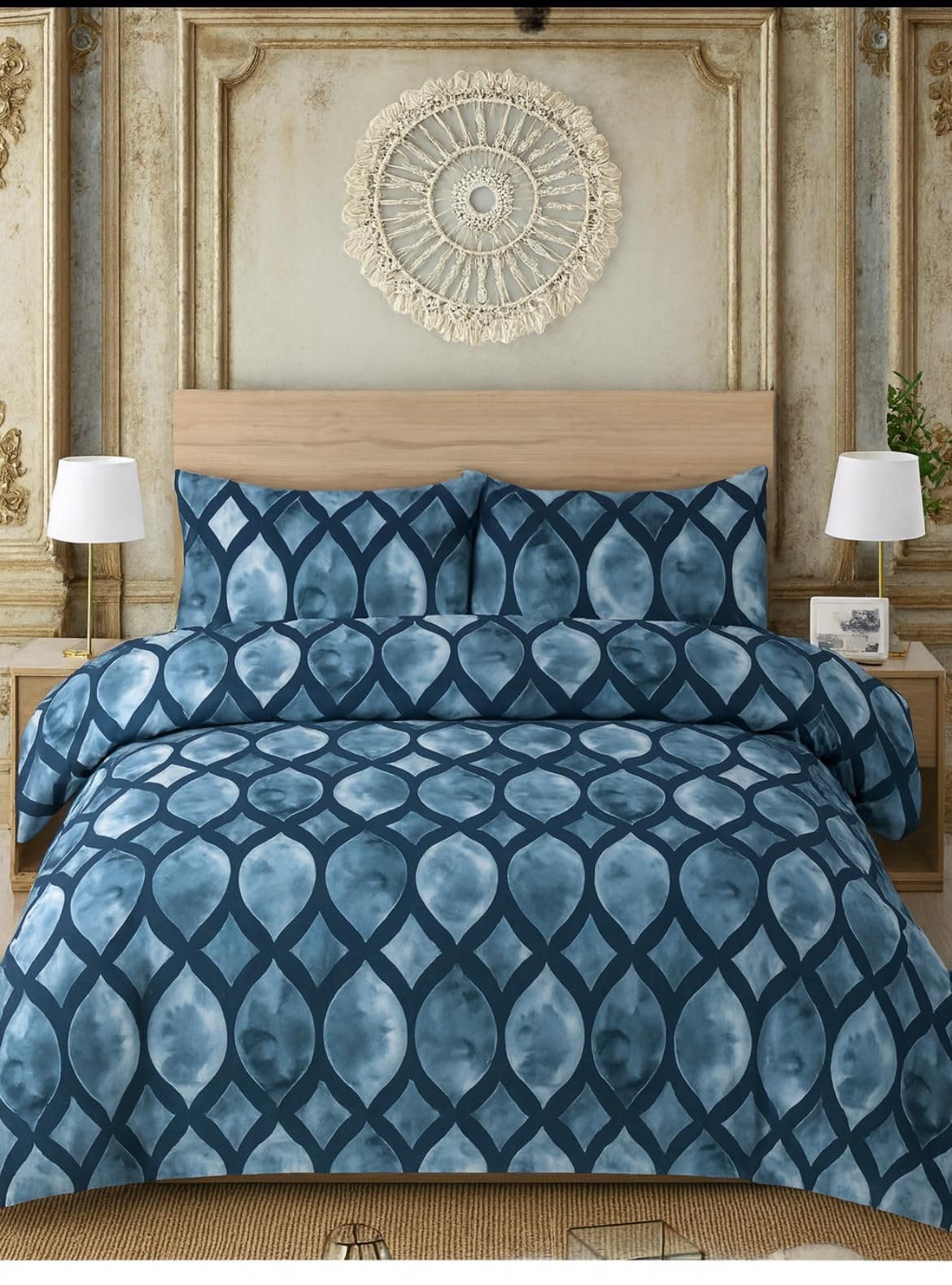 4 Piece Duvet Cover Set Double Bedding Set with Fitted Sheet & Pillowcases Reversible Microfiber Quilt Cover Set Double Bed Floral Geometric Marble Plain Designs UK (SMOKE EYE, Single)