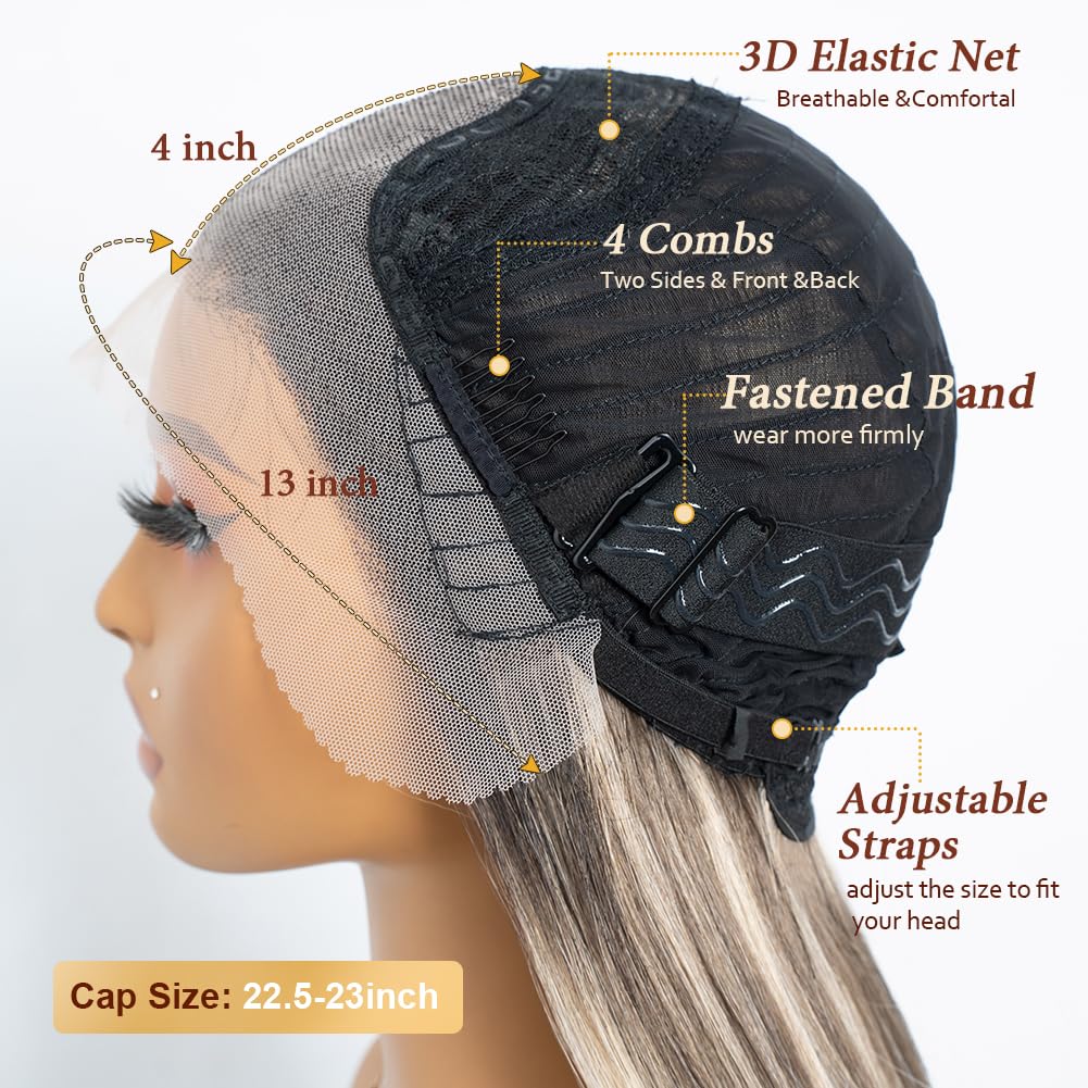 JOEDIR HAIR 13x4 Lace Front Wig 38 inches Super Long Straight Glueless Wigs Synthetic Hair Free Part 180% Density HD Transparent Heat Resistant (NTSN4/UN9/12R, 38 inches)