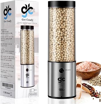 Electric Salt & Pepper Grinder Set One-Handed Automatic Pepper Mill with LED Light Adjustable Coarseness Large-Capacity Refillable Mill Durable Ceramic Core Battery Powered Seasoning Grinder for Home