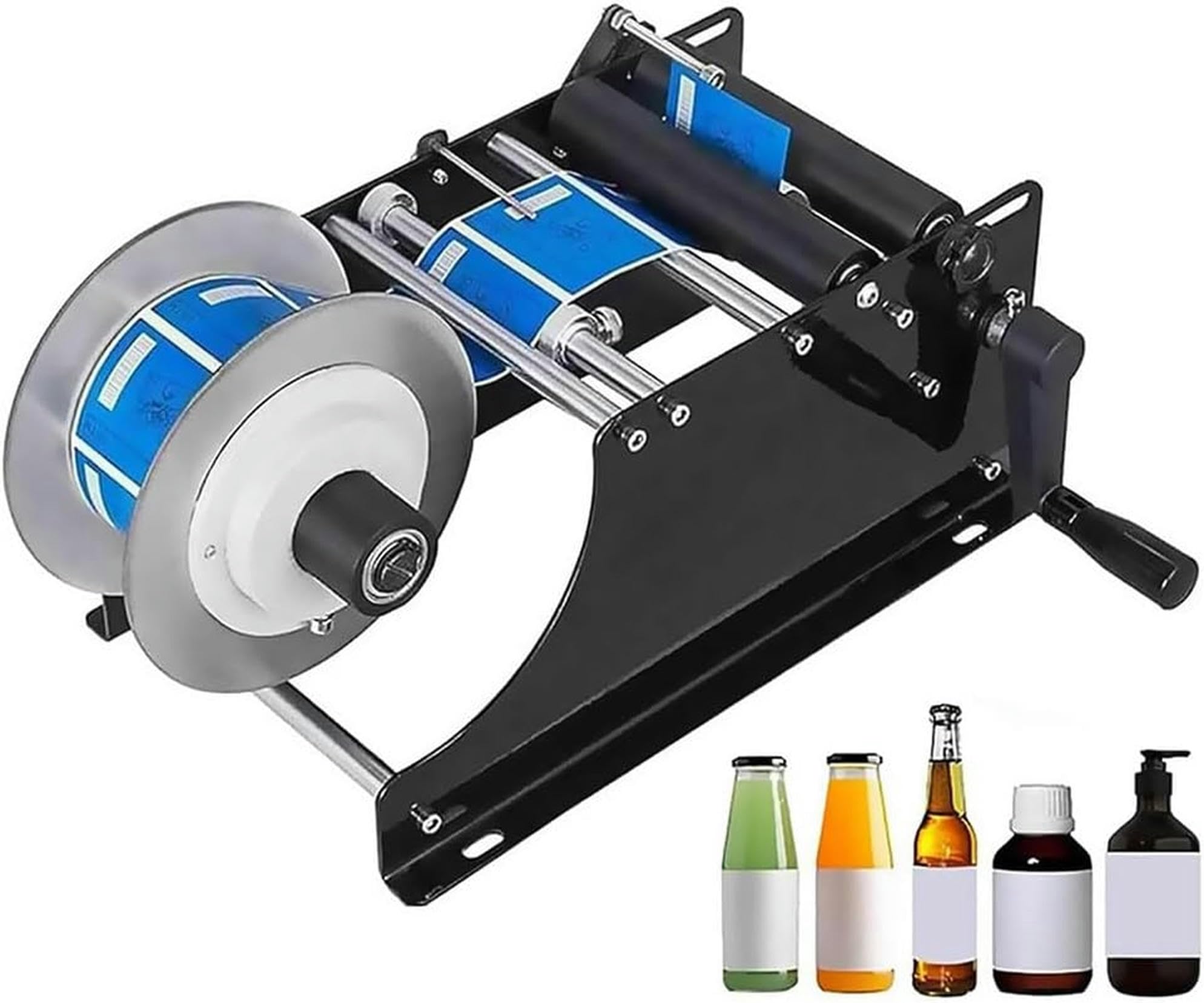 FHRKA Manual Round Bottle Labeling Machine, Label Applicator Labeler, Label Packing Printer with Handle, Adjustable Label Dispenser