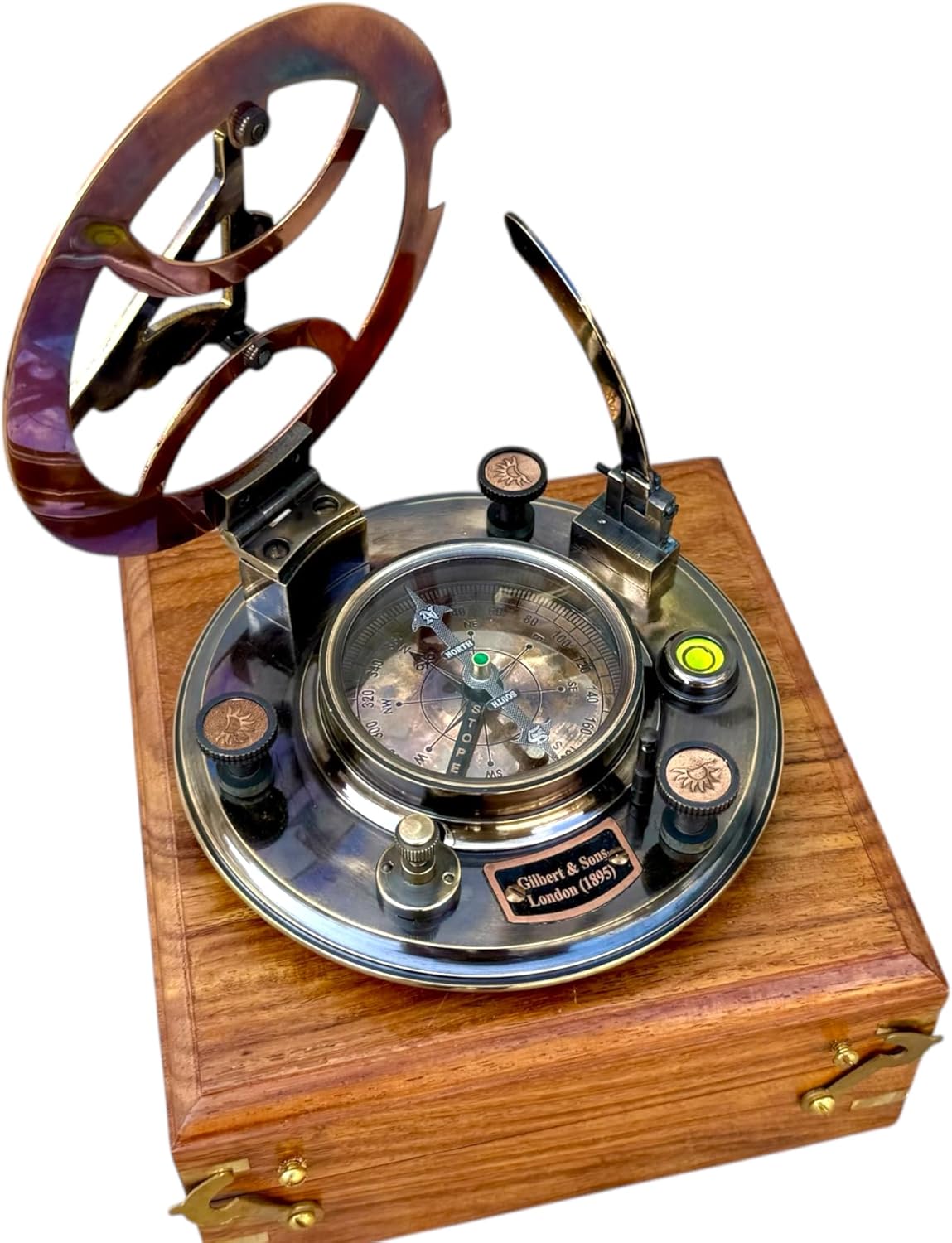 Large Sundial Antique Vintage Pocket Compass 5 Inch – Top-Grade Calibrated Nautical Compass with Rosewood Case for Camping, Hiking, and Gift