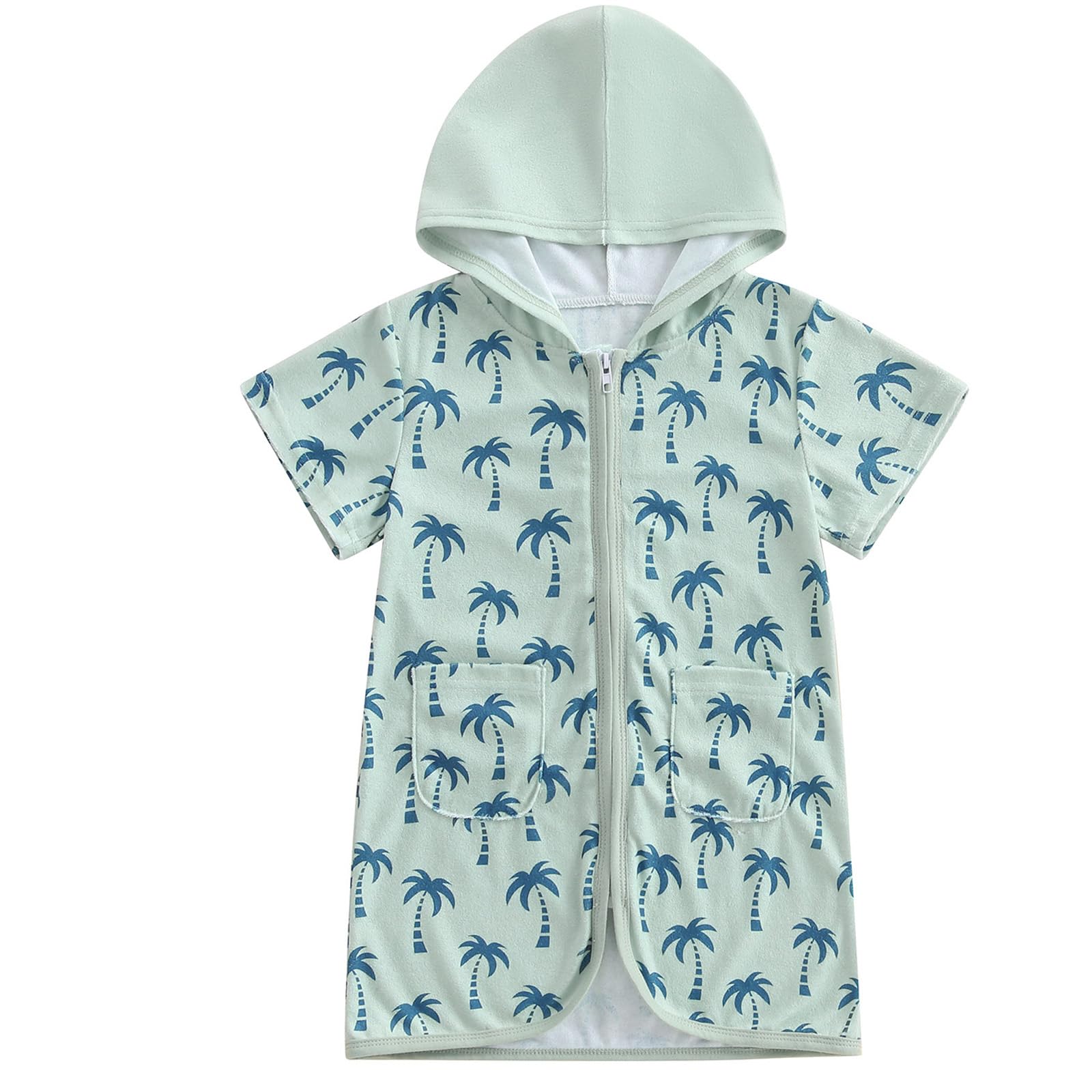 Girls Boys Terry Cloth Swim Cover Up Zip Up Hooded Bathing Suit Coverup Wraps Kids Pool Beach Robe Cover-Up Kimono (T Coconut Blue, 4-5T)