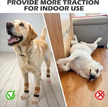 EXPAWLORER Dog Socks for Summer Hot Pavement to Prevent Licking Paws, Anti Slip Doggie Booties Grippy Shoes for Hardwood Floors, Boots & Paw Protectors for Small Medium Large Senior Dogs Khaki M