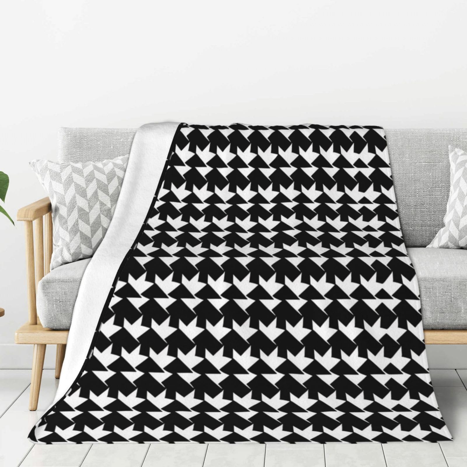 Couverture flanelle pied-de-poule noir plaid lit canapé polaire douce