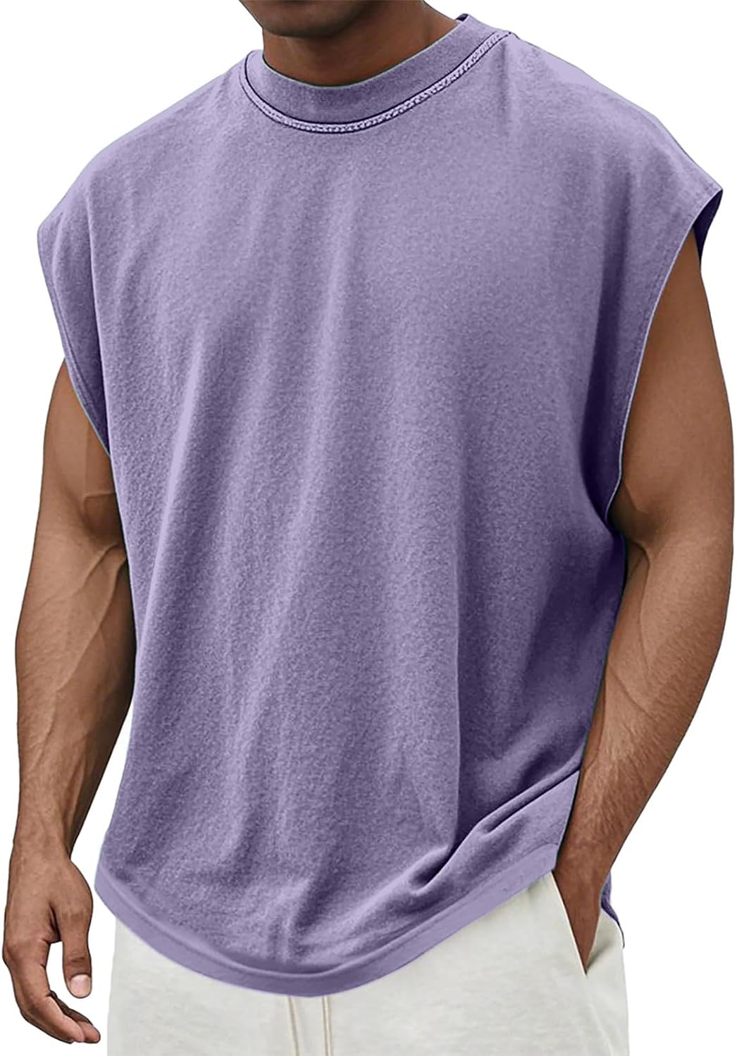 WENKOMG1 Men's Distressed Tank Tops Sleeveless Loose Fit Gym Workout Casual Summer Beach Tshirts, S-3XL