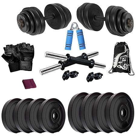 BodyFit Adjustable Dumbbells Set With Gym Accessories (12 Kg)