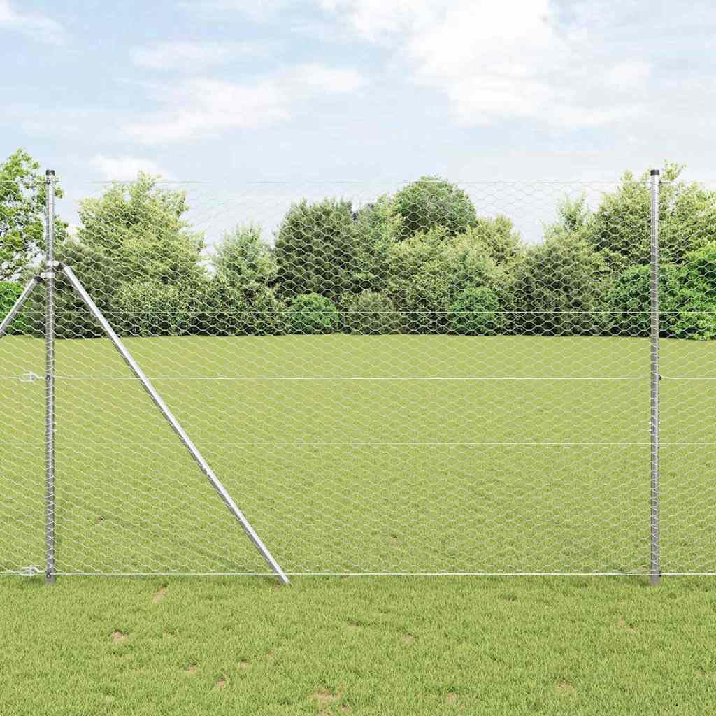 Genérico Cerca Hexagonal Plateado 1,6 x 50 m Acero galvanizado,Bricolaje,Vallas de jardín,Paneles de Vallas,Plata,42005735