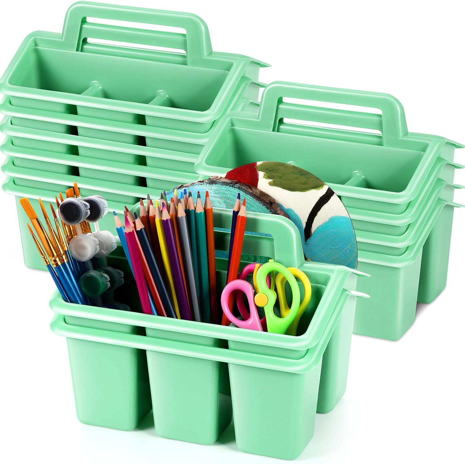 WILLBOND 12 Pcs Classroom Storage Caddies Stackable Utility Caddy, Green