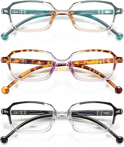 TISHUI Gafas de lectura con bloqueo de luz azul para mujeres y hombres lindas lectores rectangulares ligeras con rayos azules paquete de 3
