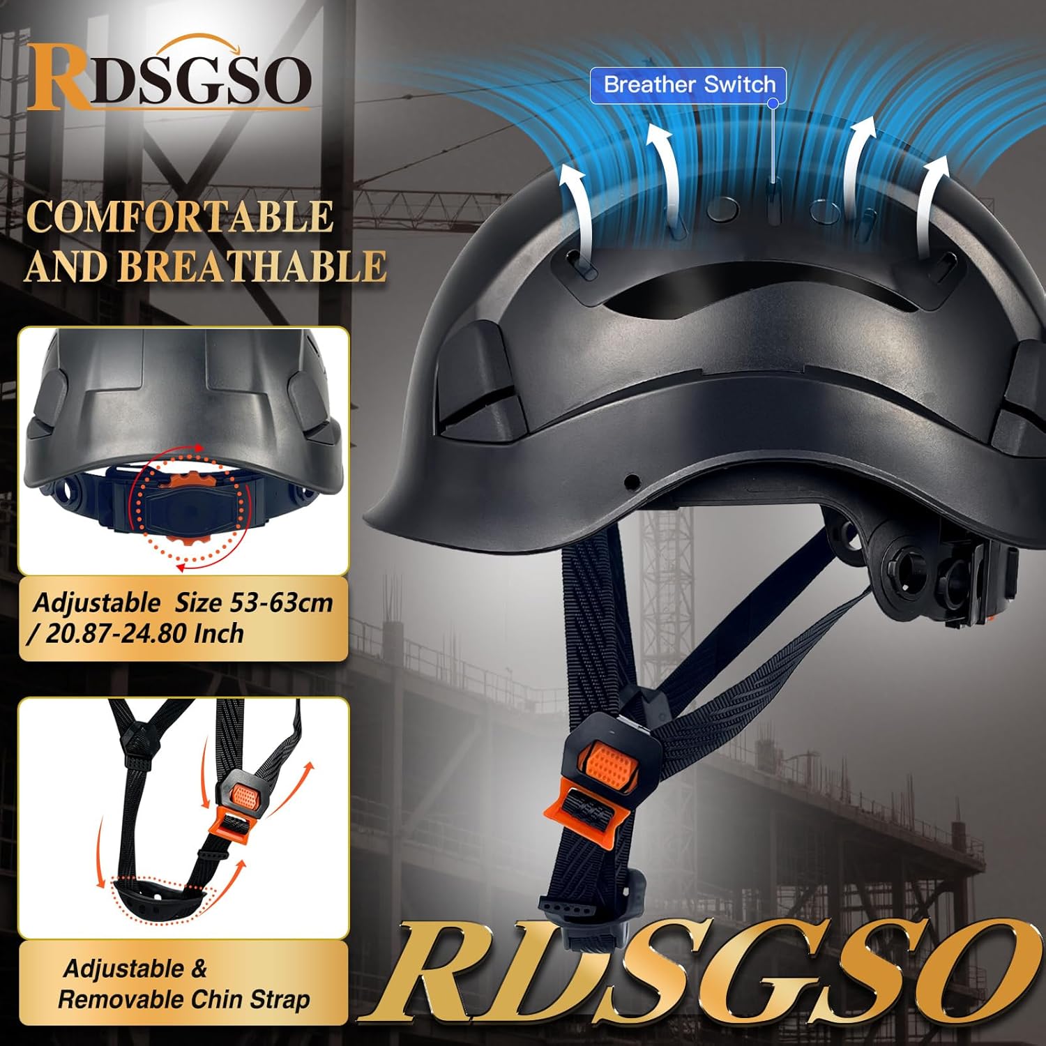 ANSI-Certified Industrial Safety Helmet RGS-6C with Adjustable Vents, 6-Point Suspension Hard Hats for Construction, Rescue, Outdoor Work - Image 4