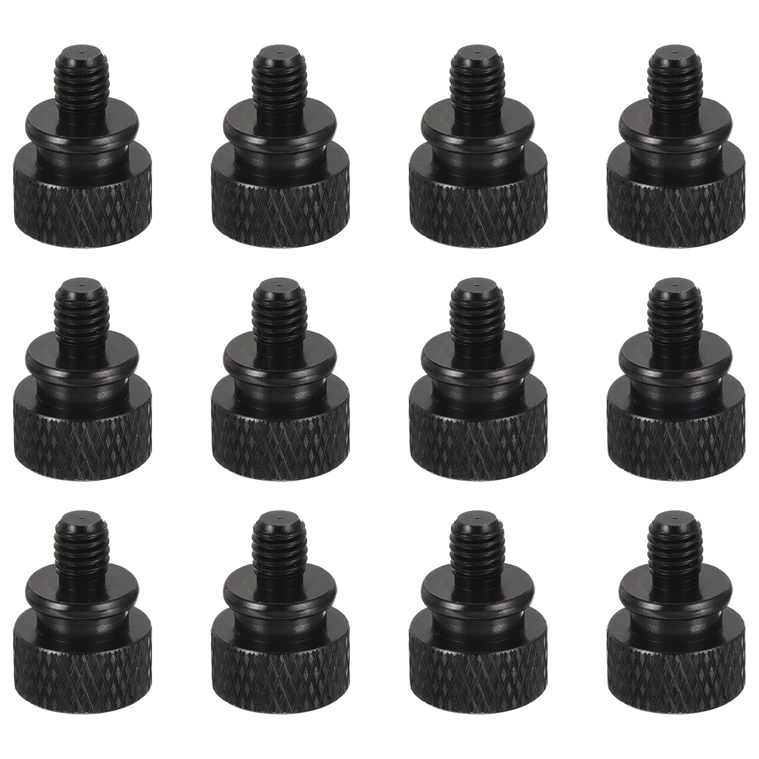 MECCANIXITY 12pcs M4x8mm Knurled Thumb Screw Computer Case Threaded Hand Tighten Screws Aluminum Alloy for PC Case, Black