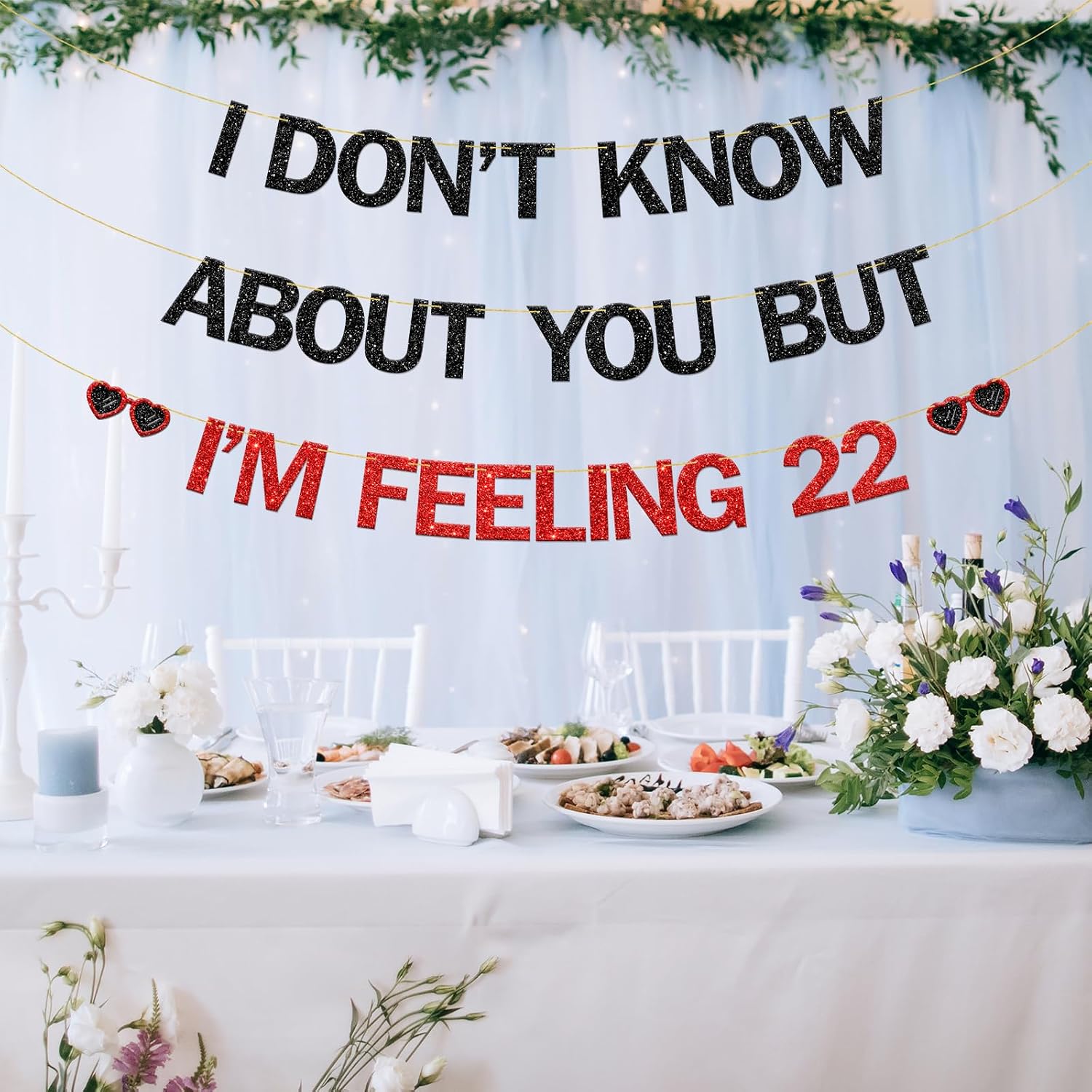 I'm Feeling 22 Banner I Don't Know About You But I'm Feeling 22 Banner 22nd Birthday Party Decorations Cheers to 22 Years Old Anniversary Party Supplies Glitter Red Black