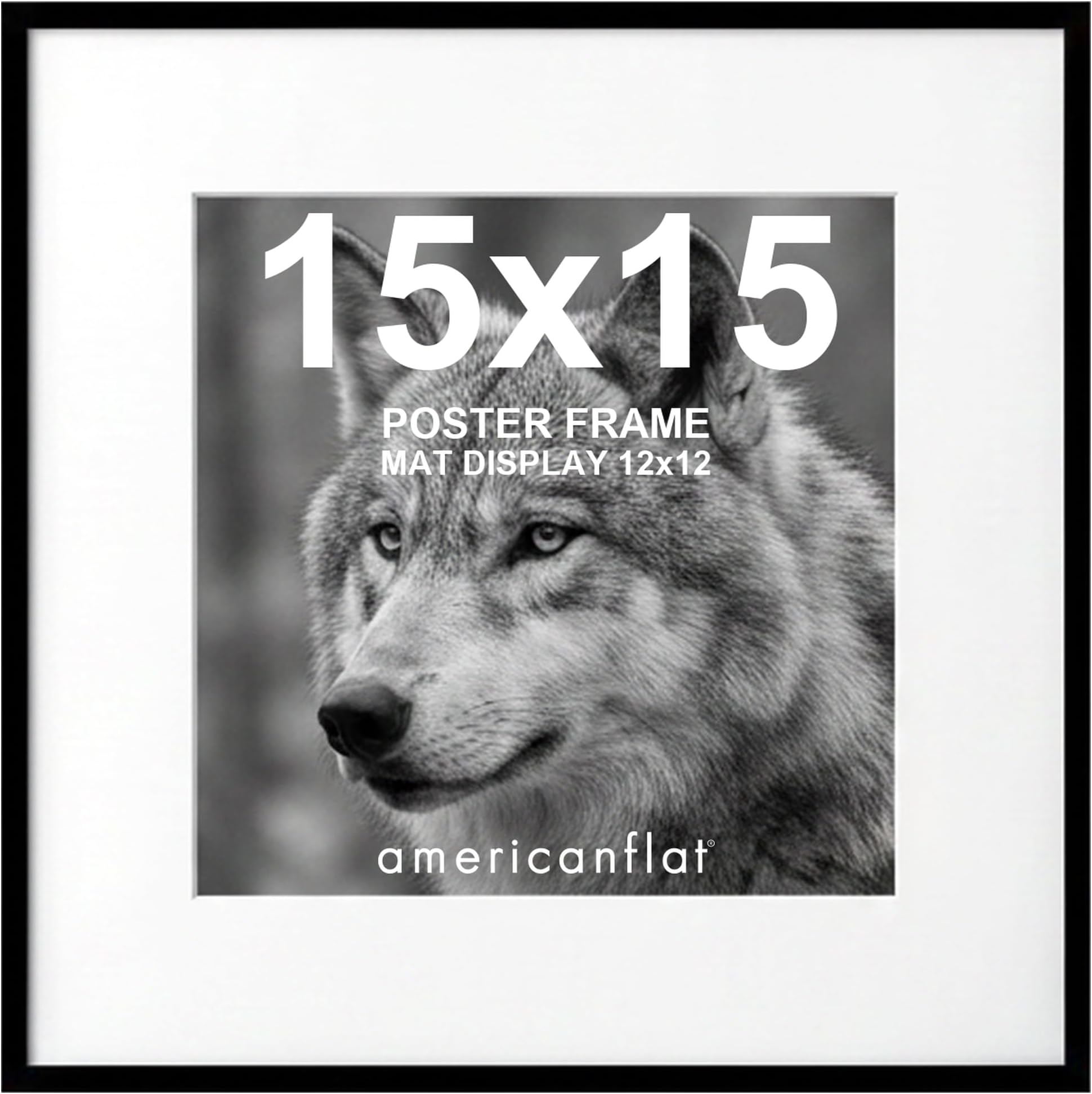 Americanflat 15x15 Picture Frame with Polished Plexiglass - Use as 12x12 Frame with Mat or Display 15x15 Photo Without Mat - Streamline Collection - Thin Border Square Frames for Wall Display - Black