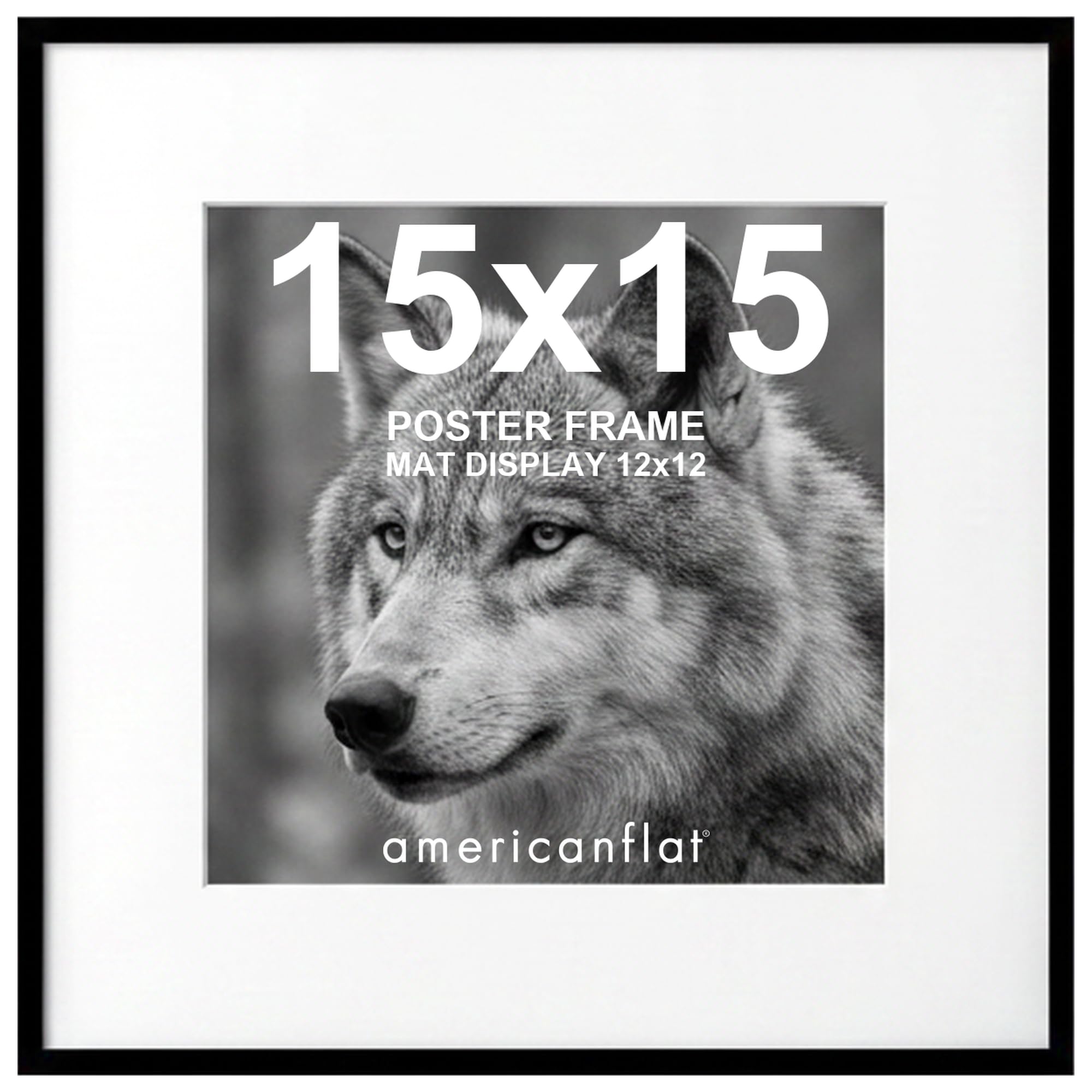 Americanflat 15x15 Picture Frame with Polished Plexiglass - Use as 12x12 Frame with Mat or 15x15 Frame Without Mat - Streamline Collection - Thin Square Picture Frame for Wall Display - Black — image 1