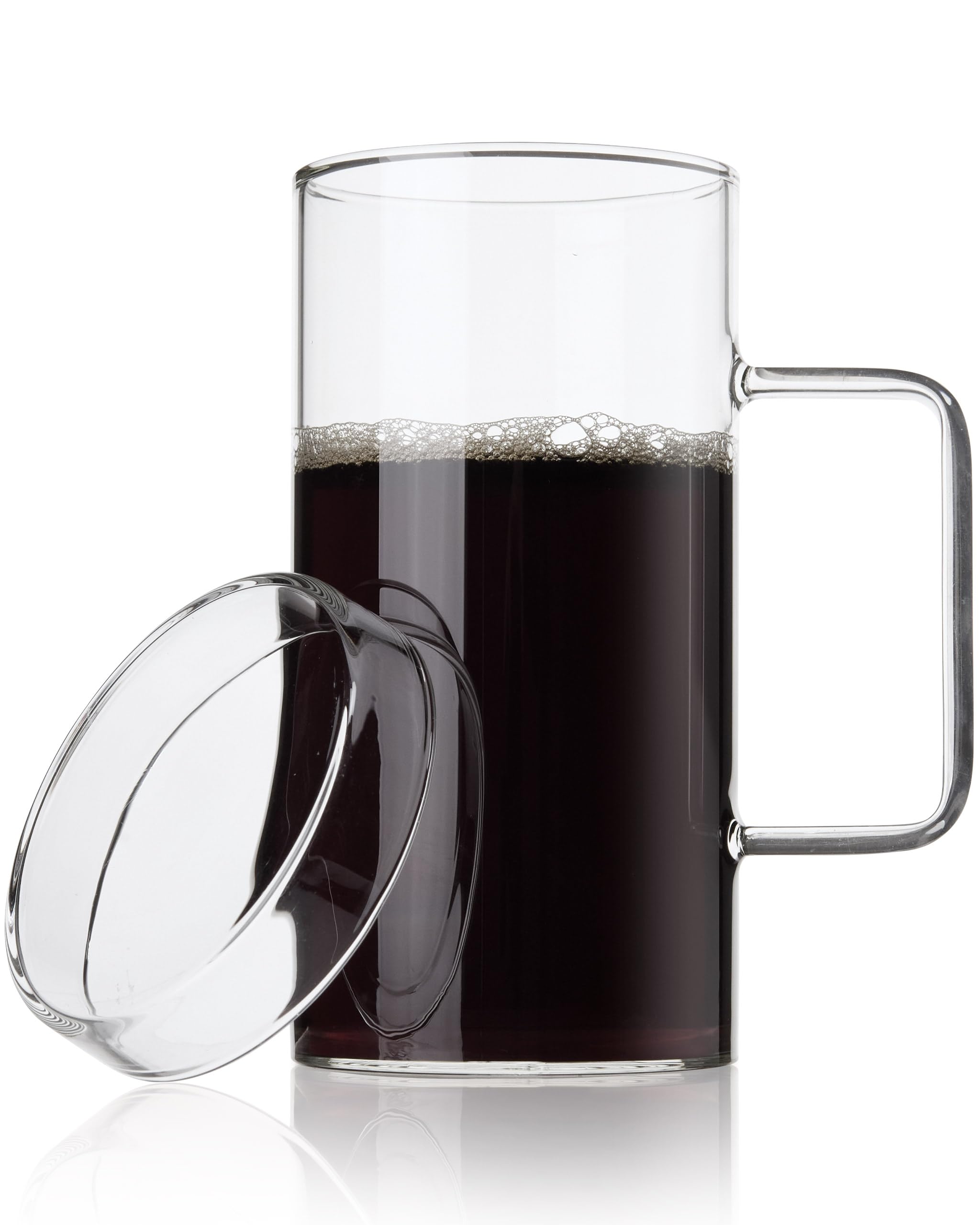 FLFK 20 oz Glass Coffee Mug with Lid - Large Clear Tea Mug, Beer Mug and Big Coffee Mug