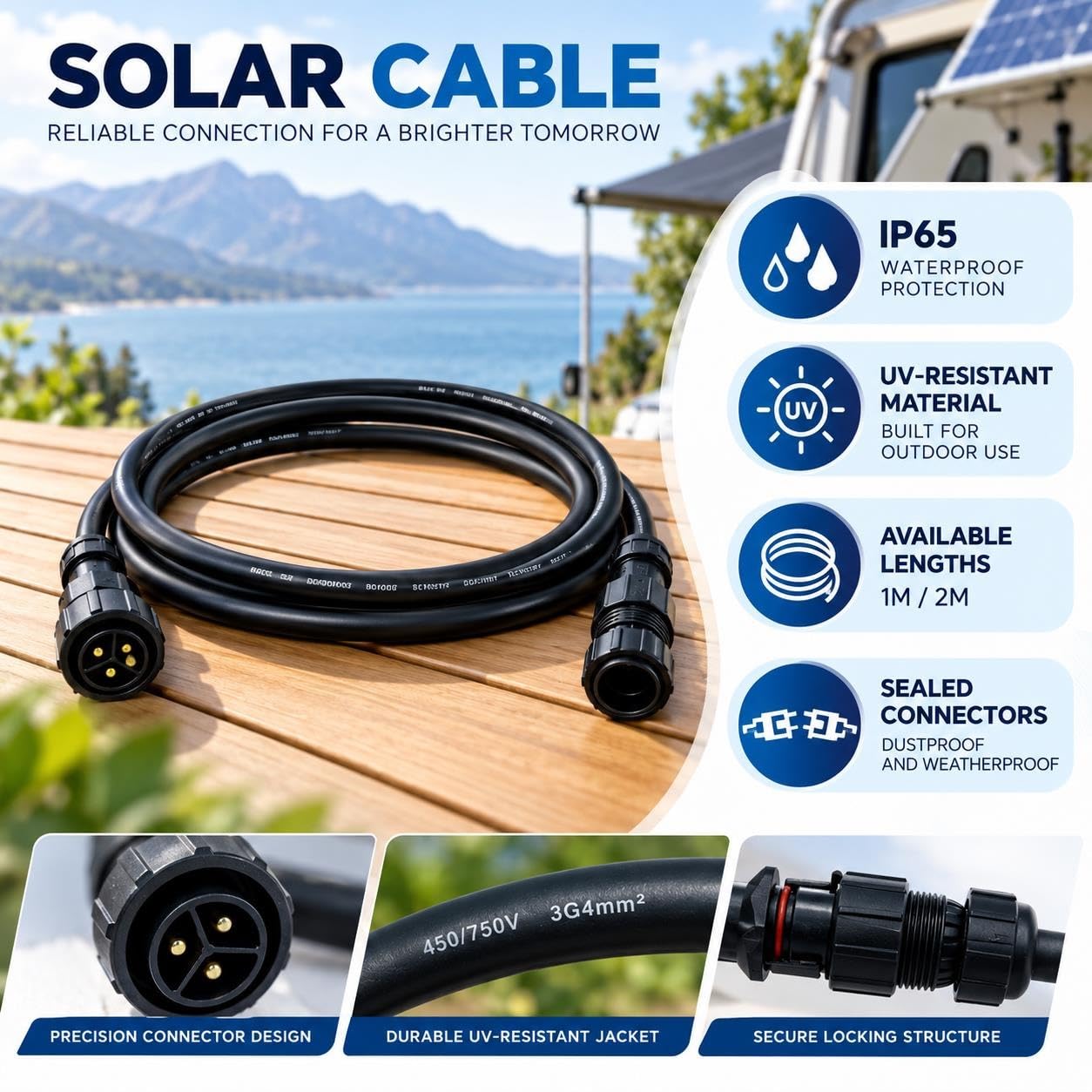 Kabel AC Do Mikroinwertera, Seria WVC 1m/2m